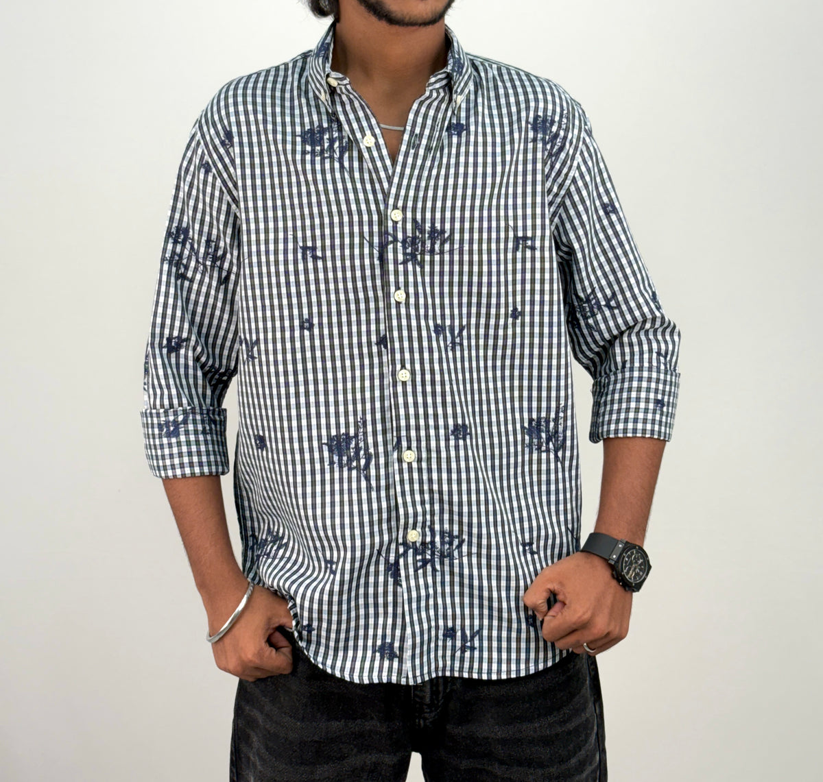 White Navy IMP Embroidery Checks Shirt