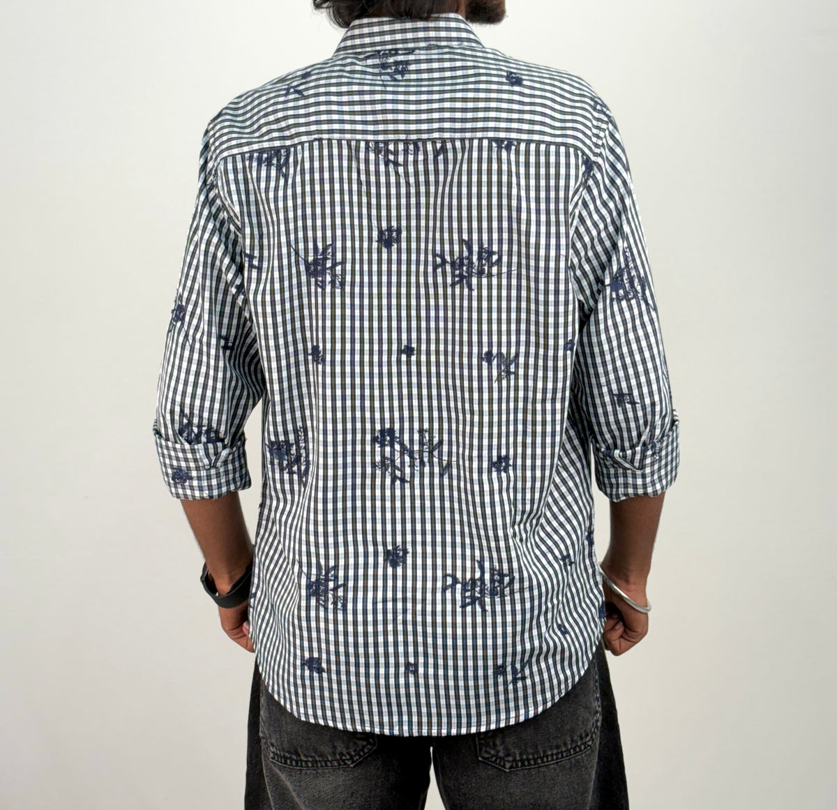 White Navy IMP Embroidery Checks Shirt