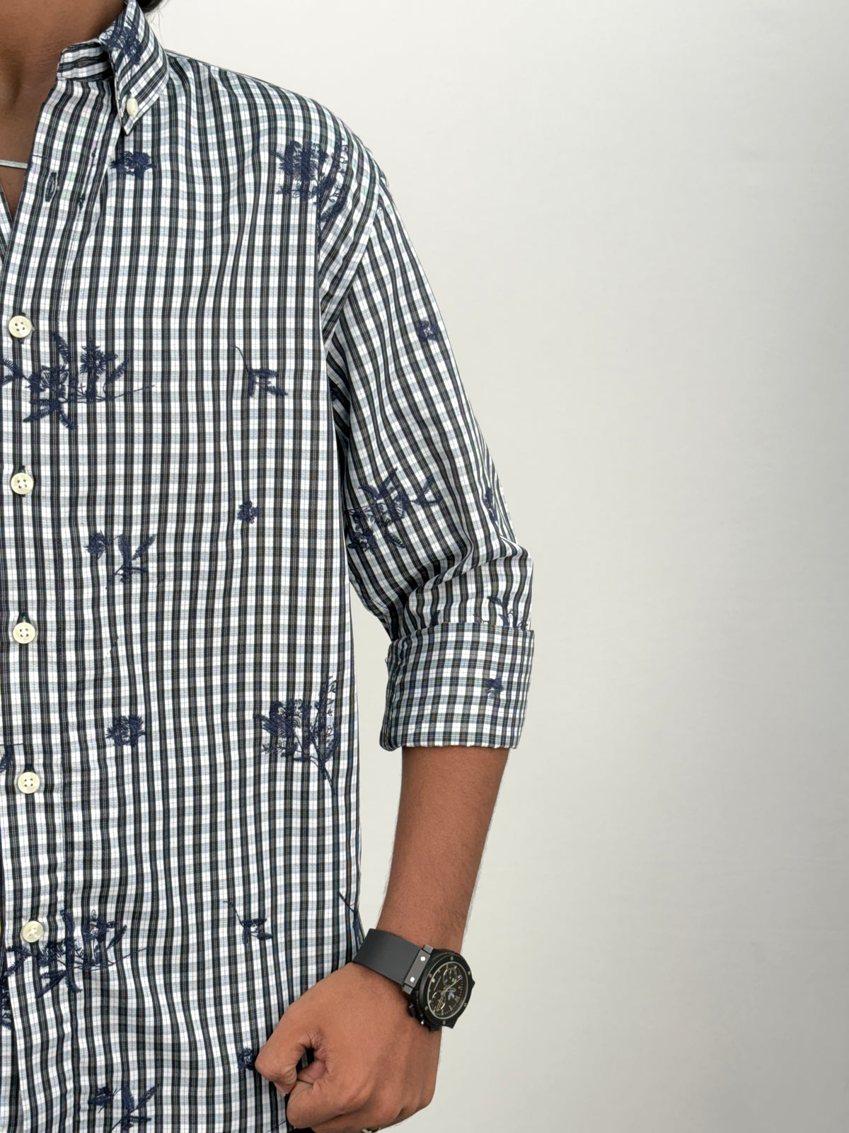 White Navy IMP Embroidery Checks Shirt