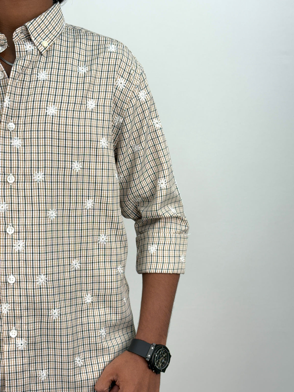 Beige IMP Embroidery Checks Shirt