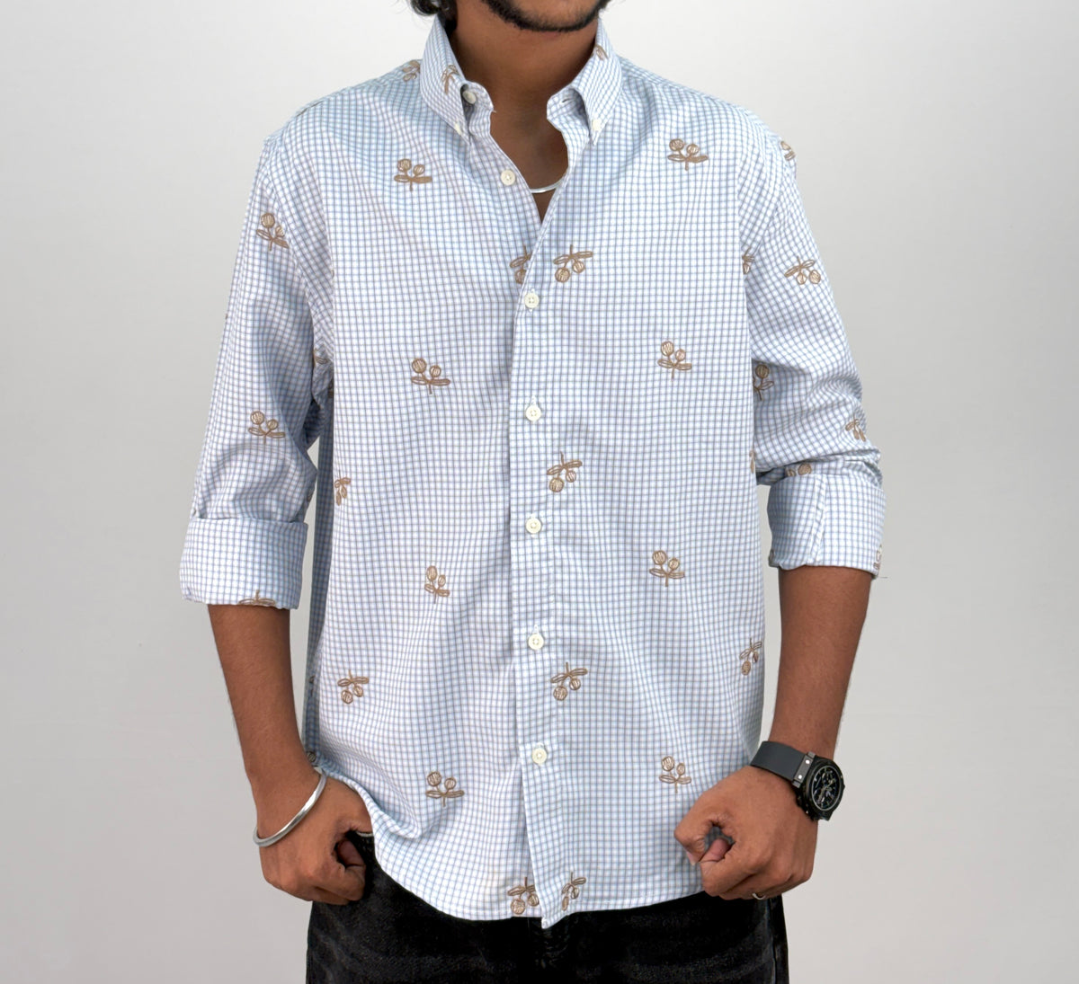 Grey IMP Embroidery Checks Shirt
