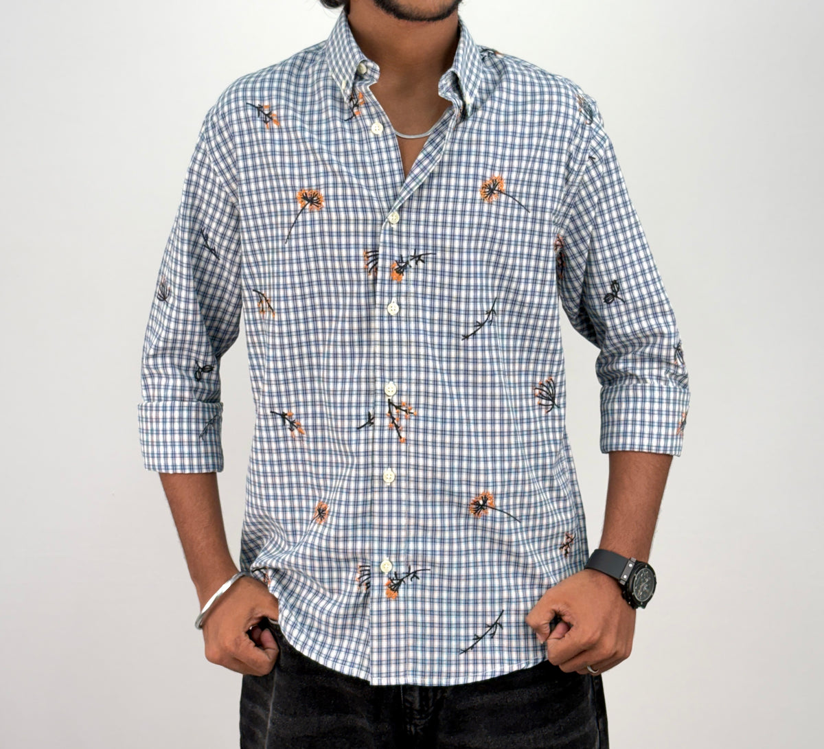 Ink Blue IMP Embroidery Checks Shirt