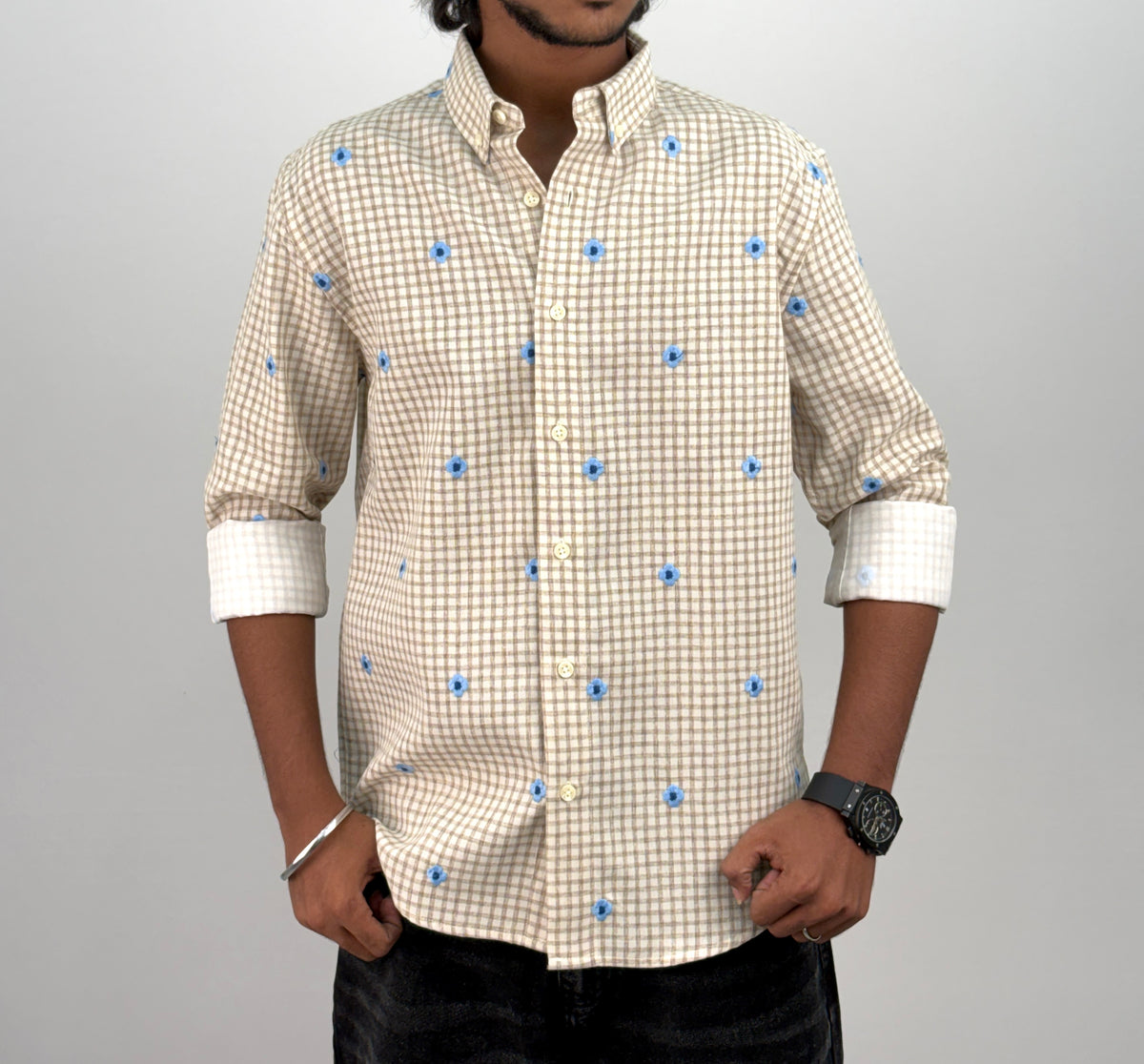 Light Brown IMP Embroidery Checks Shirt