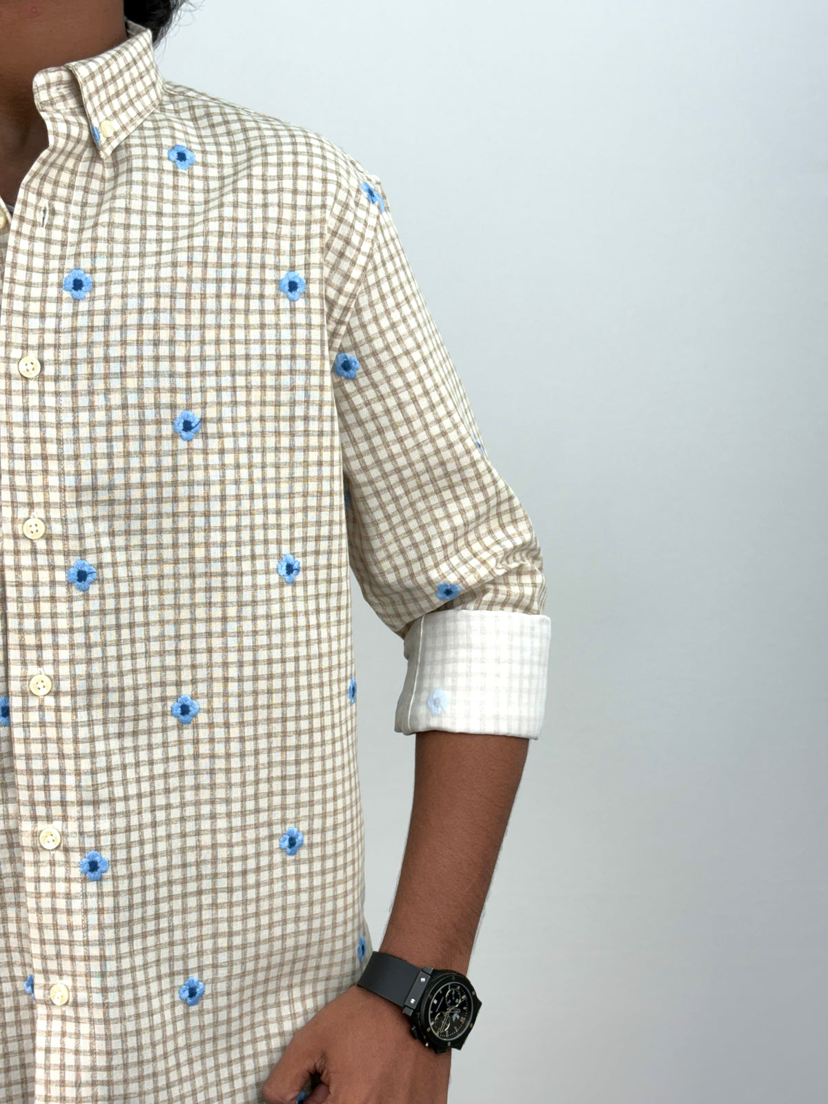 Light Brown IMP Embroidery Checks Shirt