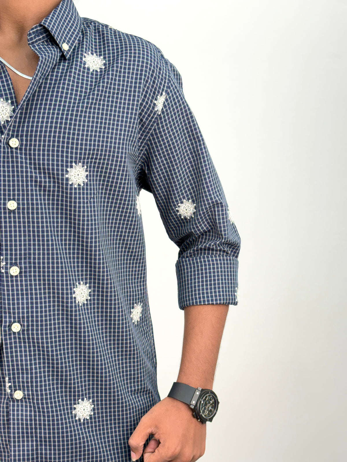 Navy IMP Embroidery Checks Shirt