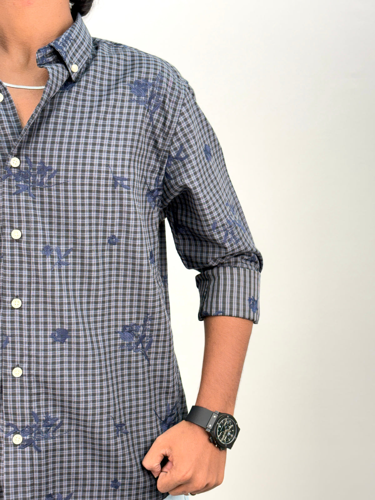 Dark Grey IMP Embroidery Checks Shirt