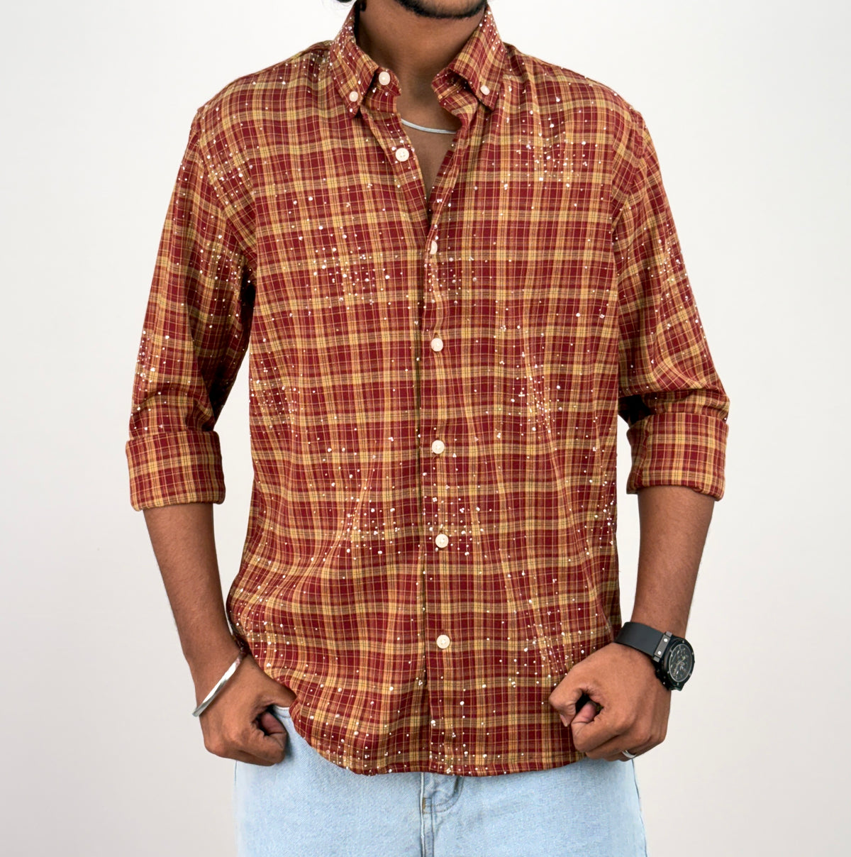 Brick Red Designer Checks Shirt 1