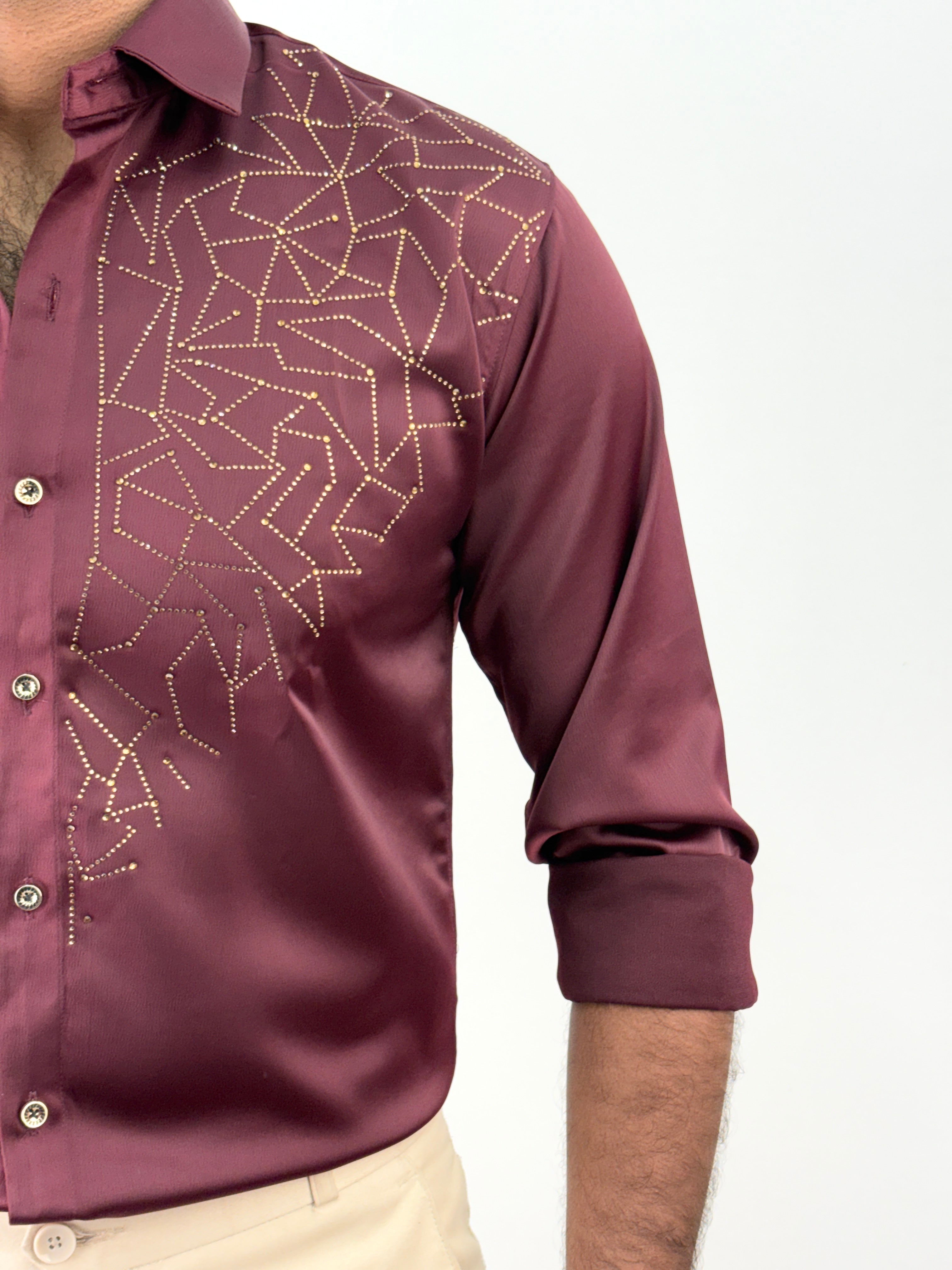 Maroon Designer Stone Work Shirt 15