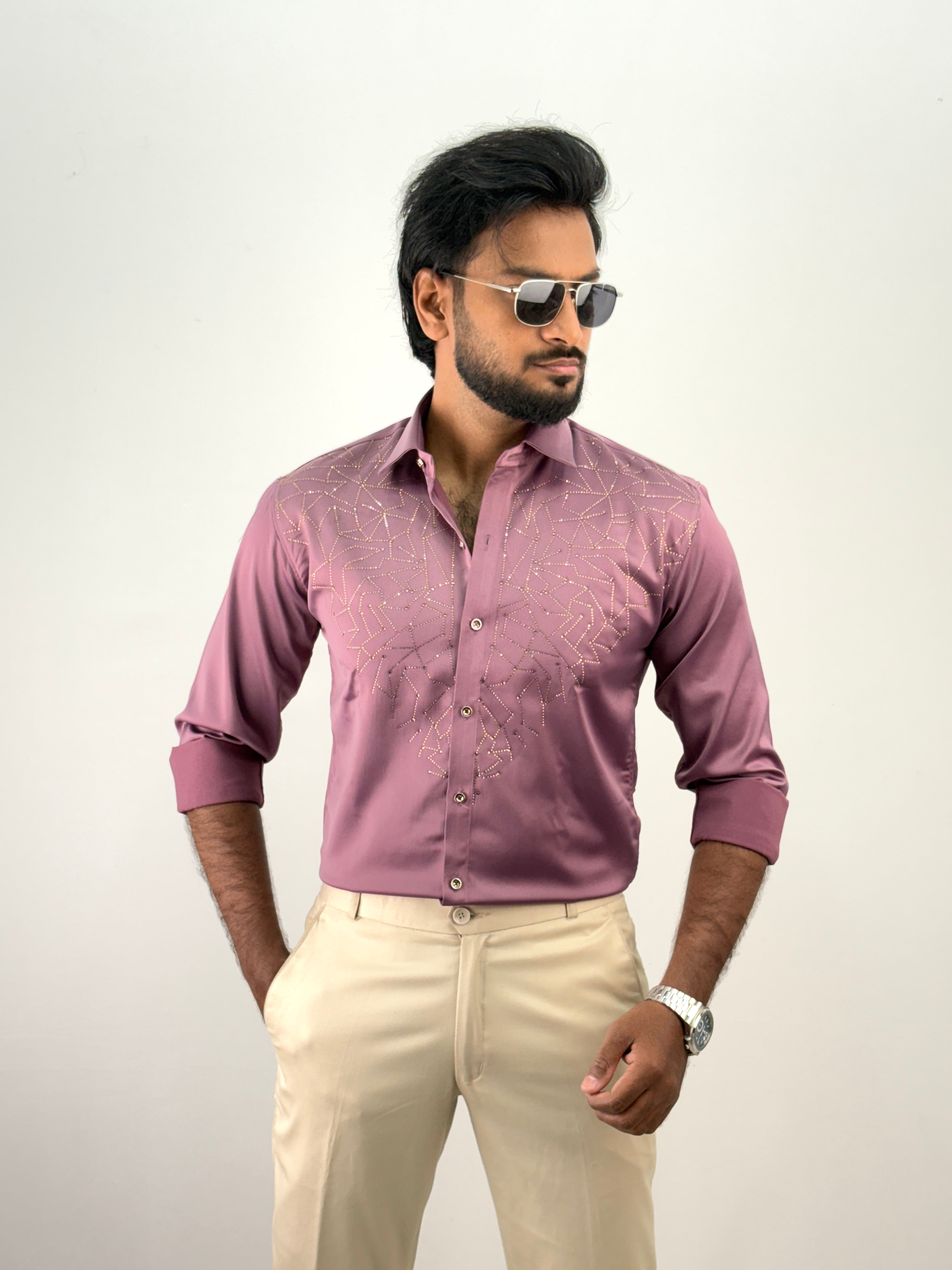 Mauve Designer Stone Work Shirt 15