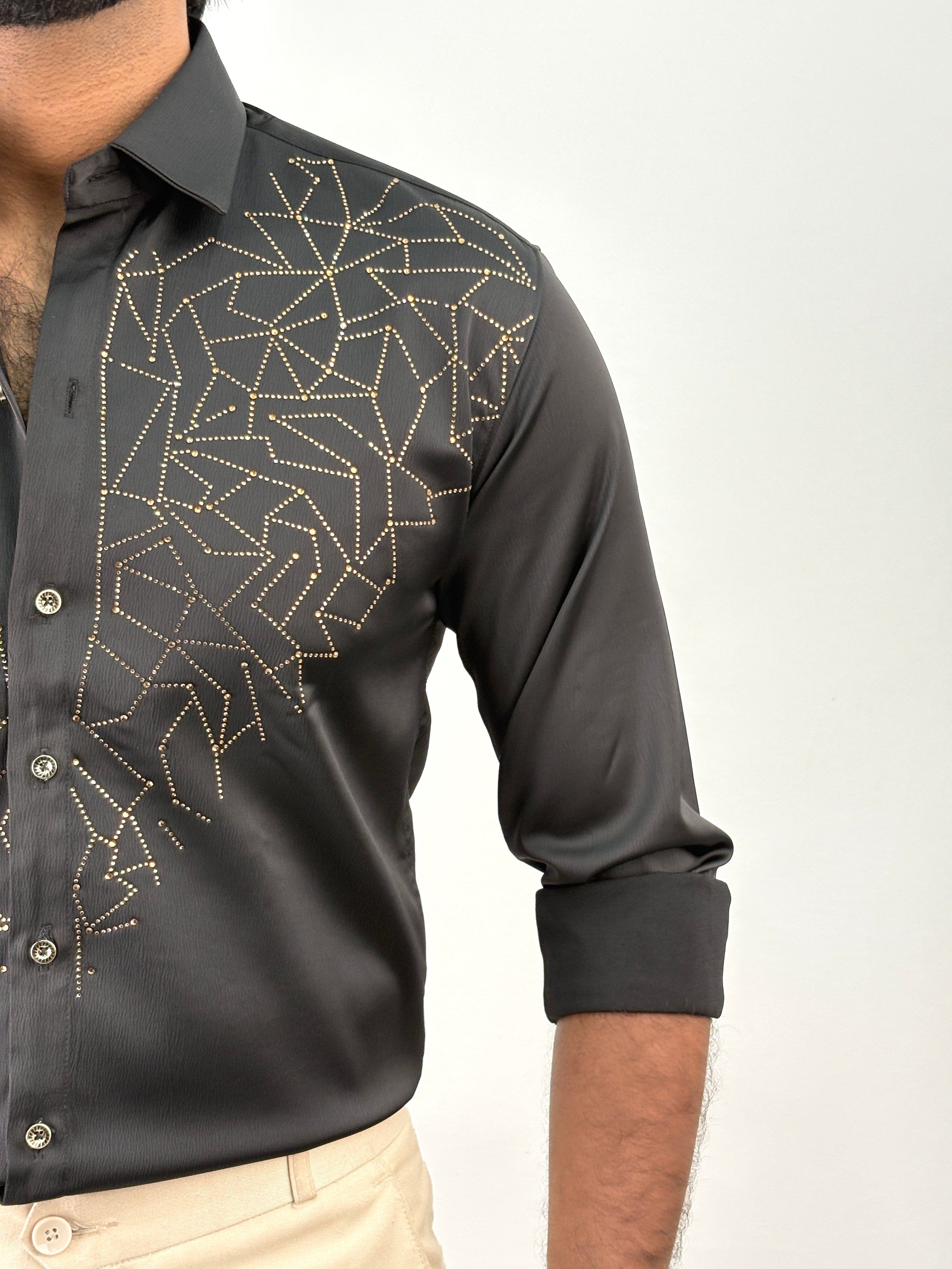 Black Designer Stone Work Shirt 15