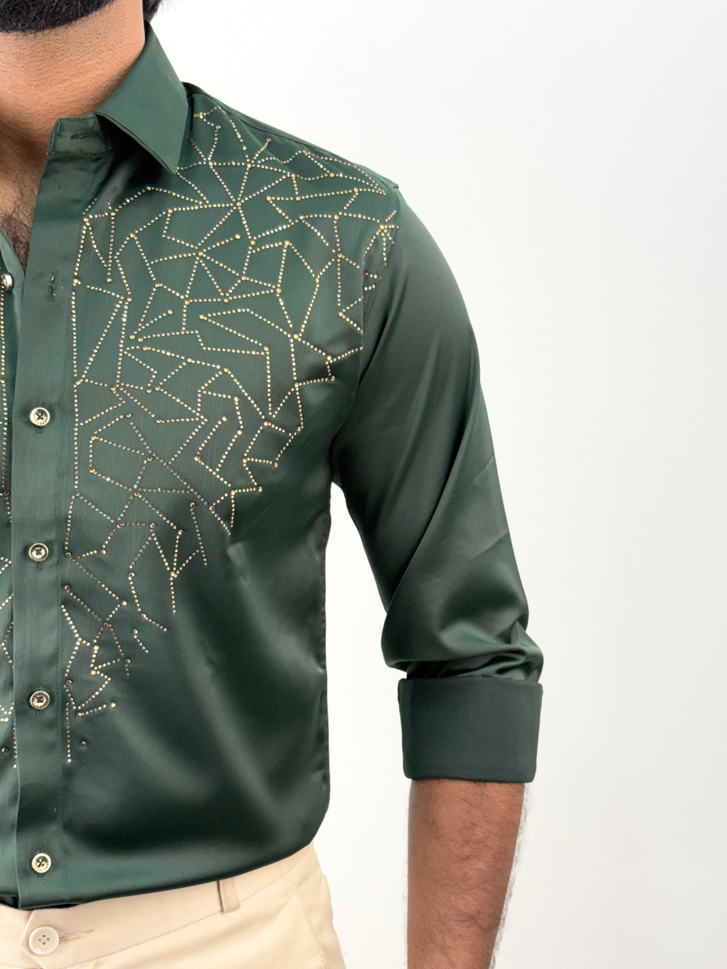 Dark Green Designer Stone Work Shirt 15