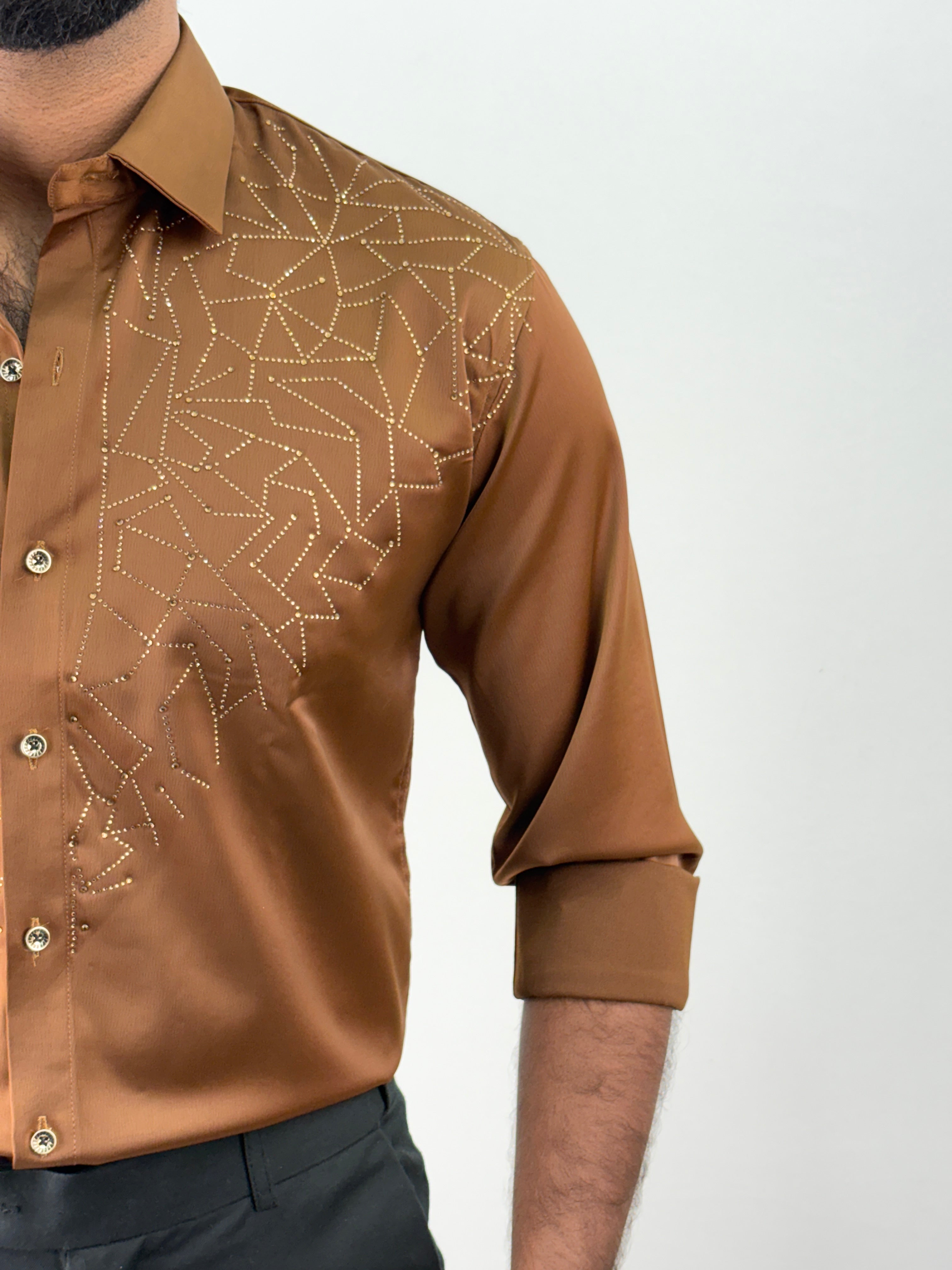 Brown Designer Stone Work Shirt 15