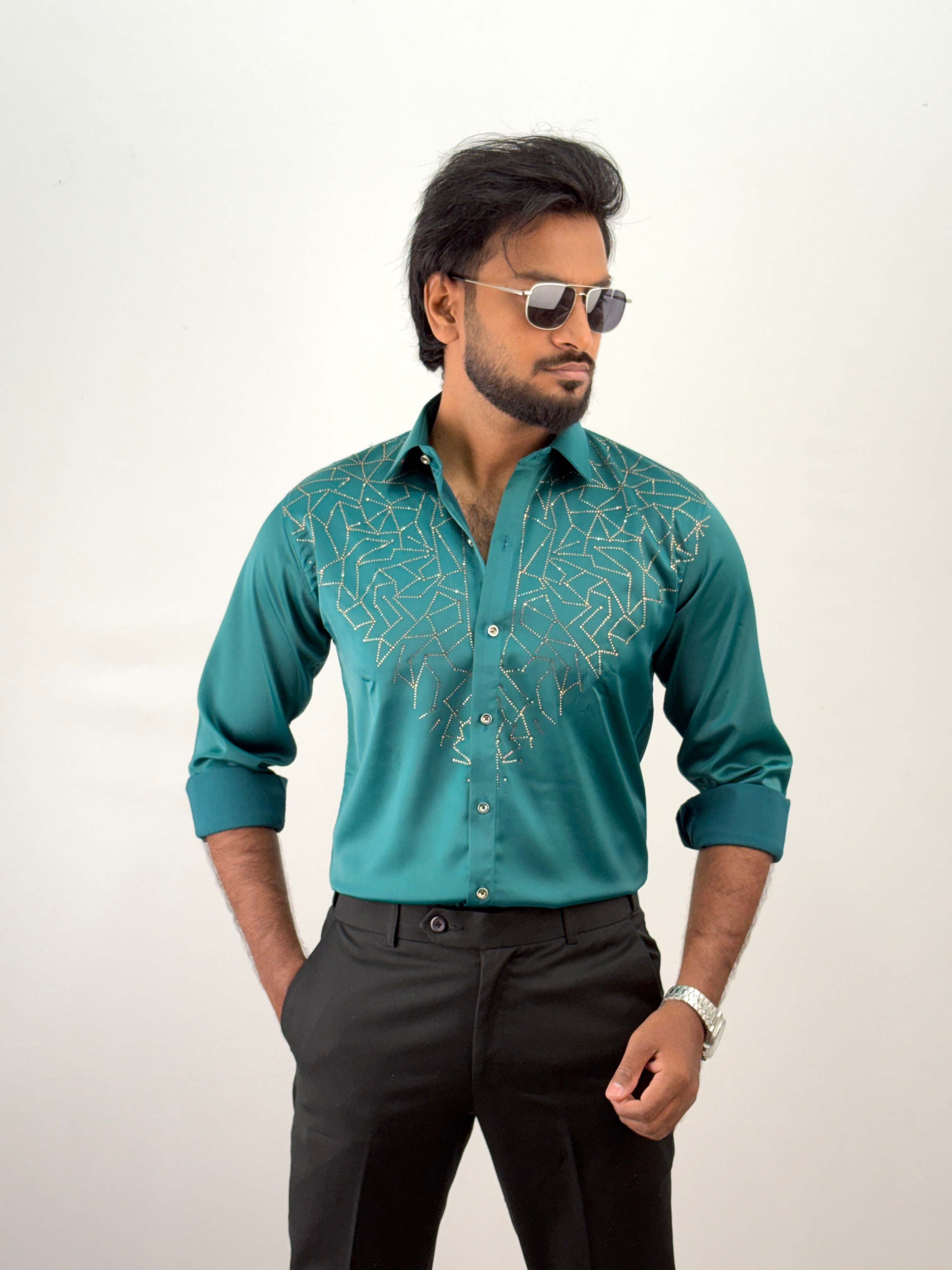 Green Designer Stone Work Shirt 15
