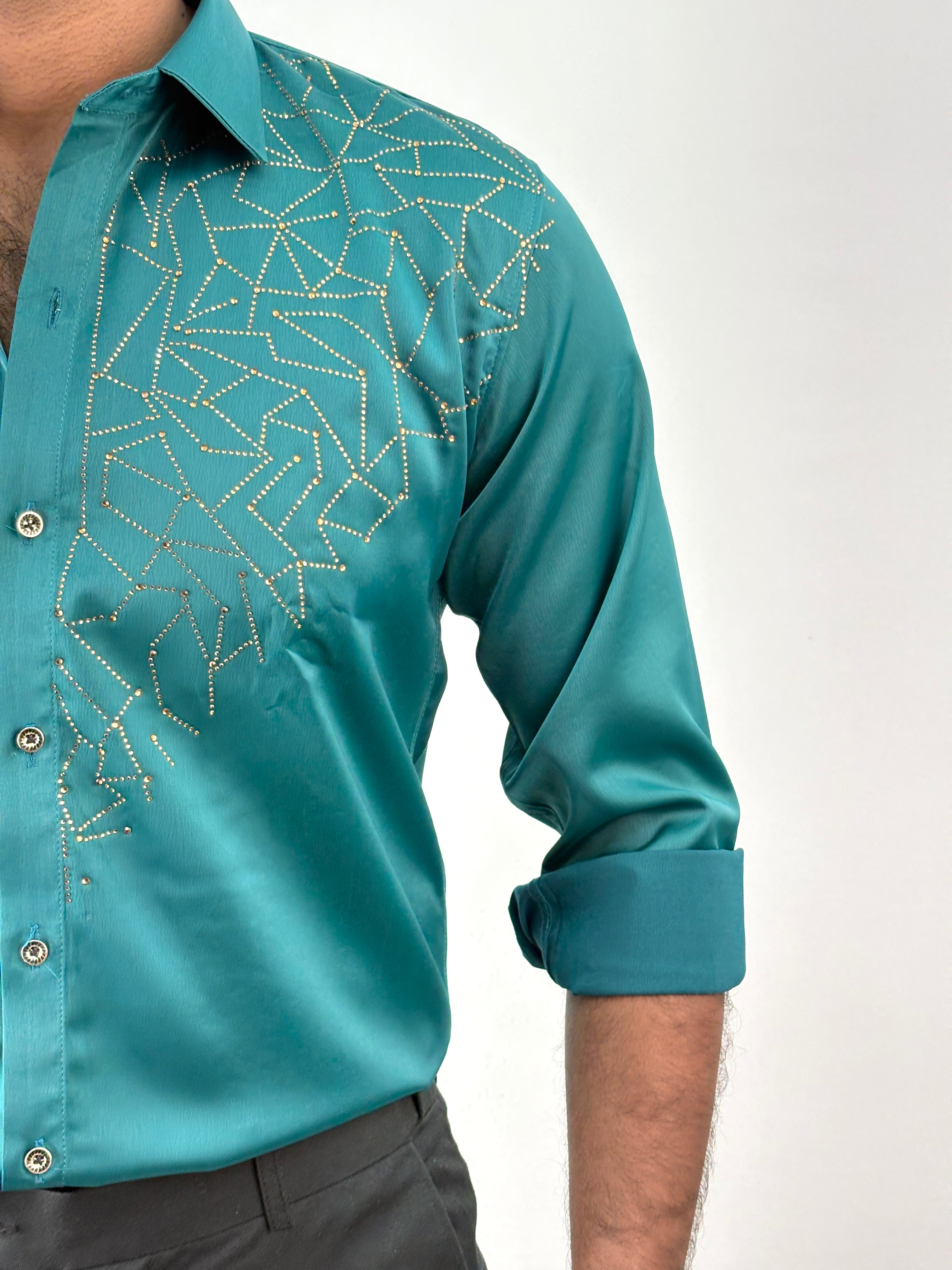 Green Designer Stone Work Shirt 15