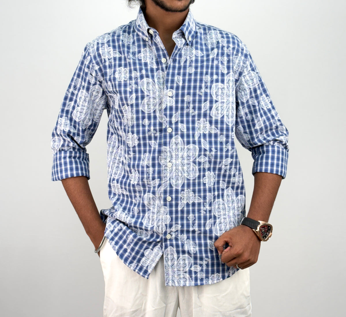 Dark Blue IMP Printed Checks Shirt