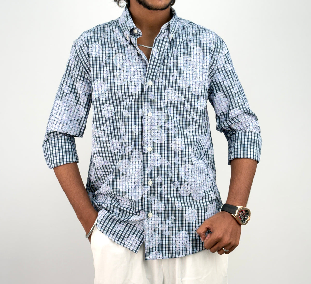 Dark Navy IMP Printed Checks Shirt