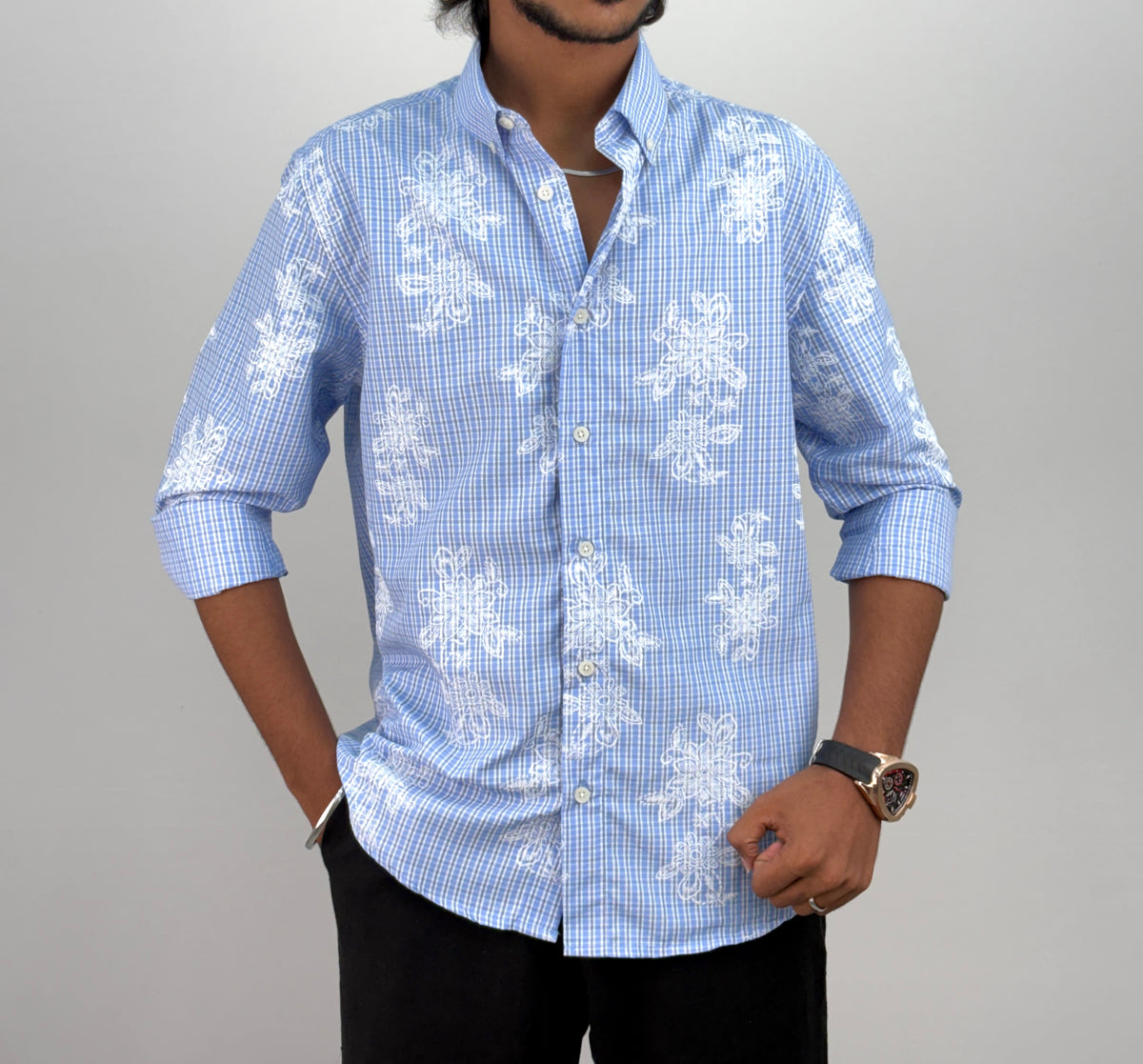 Sky Blue IMP Printed Checks Shirt