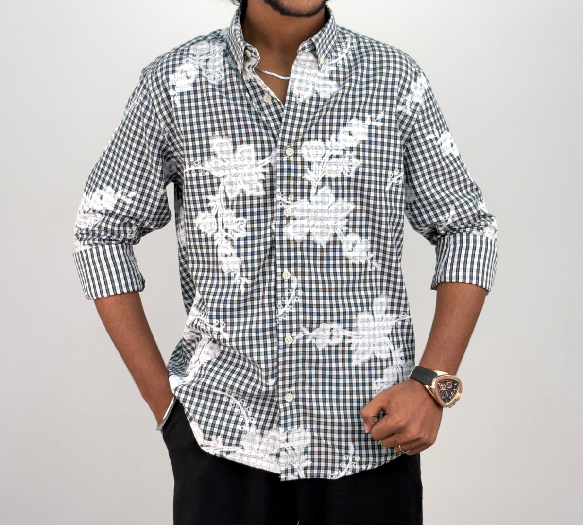 White Black IMP Printed Checks Shirt