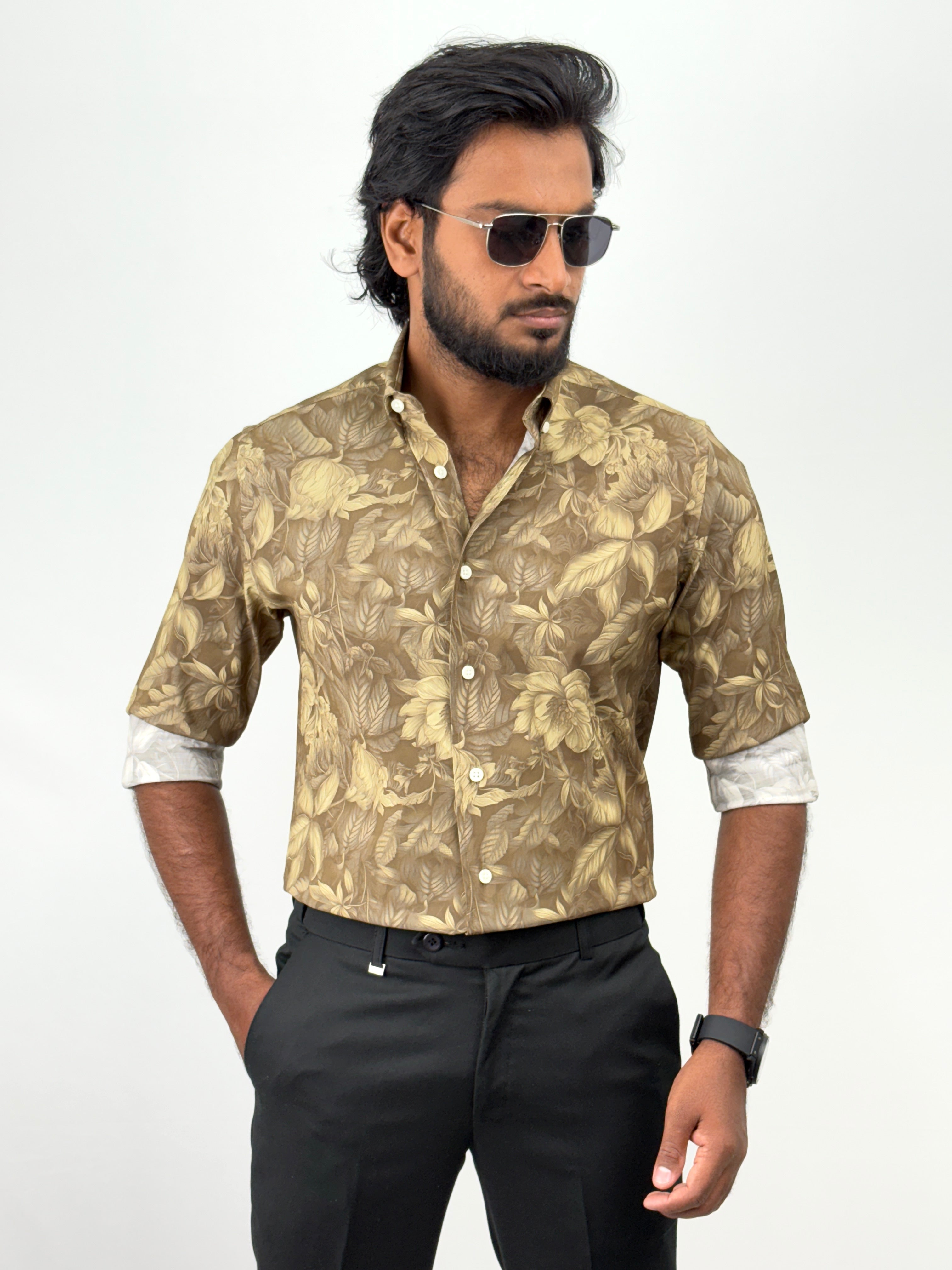 Green Brown Retro Printed Shirt