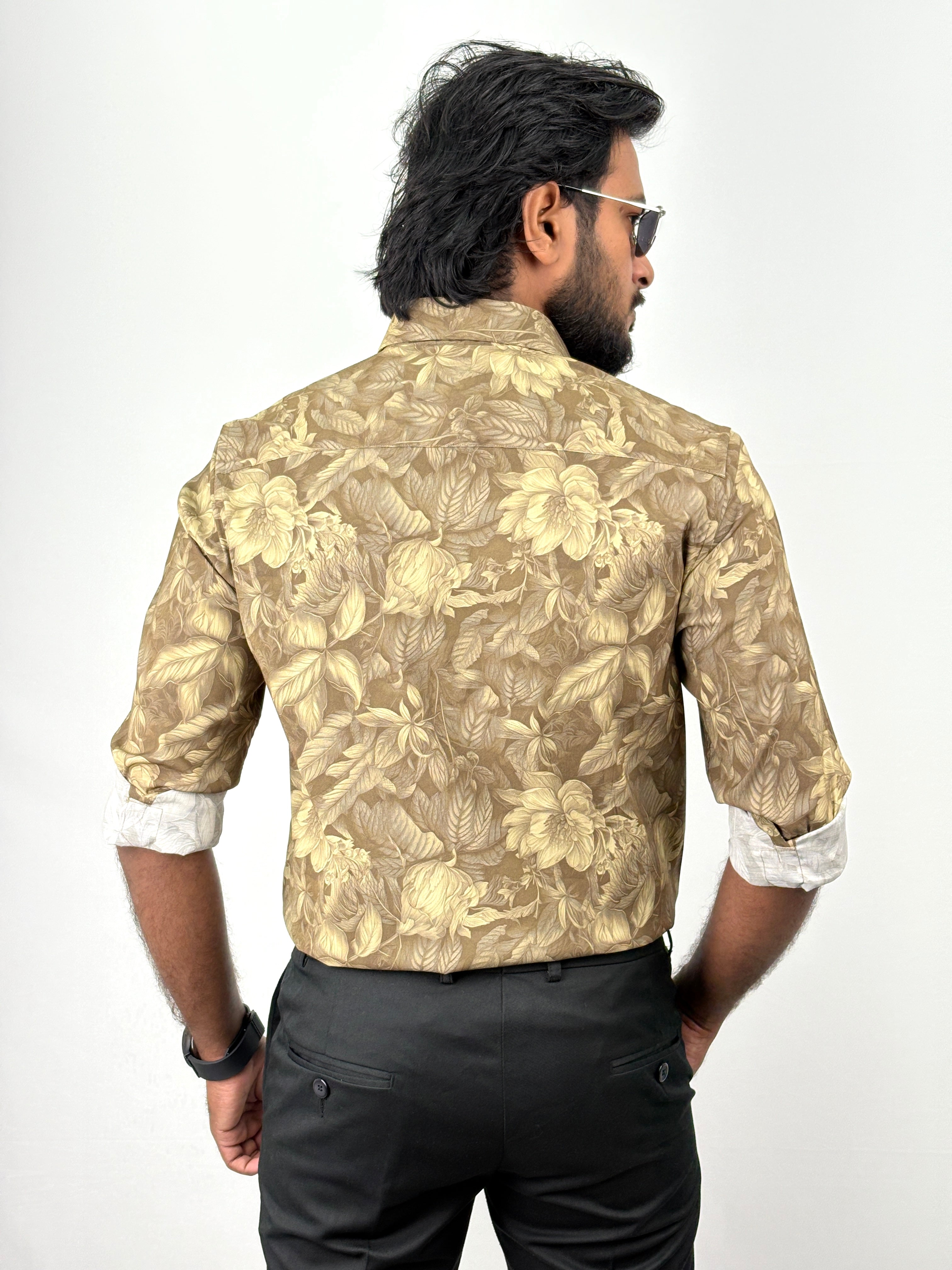 Green Brown Retro Printed Shirt
