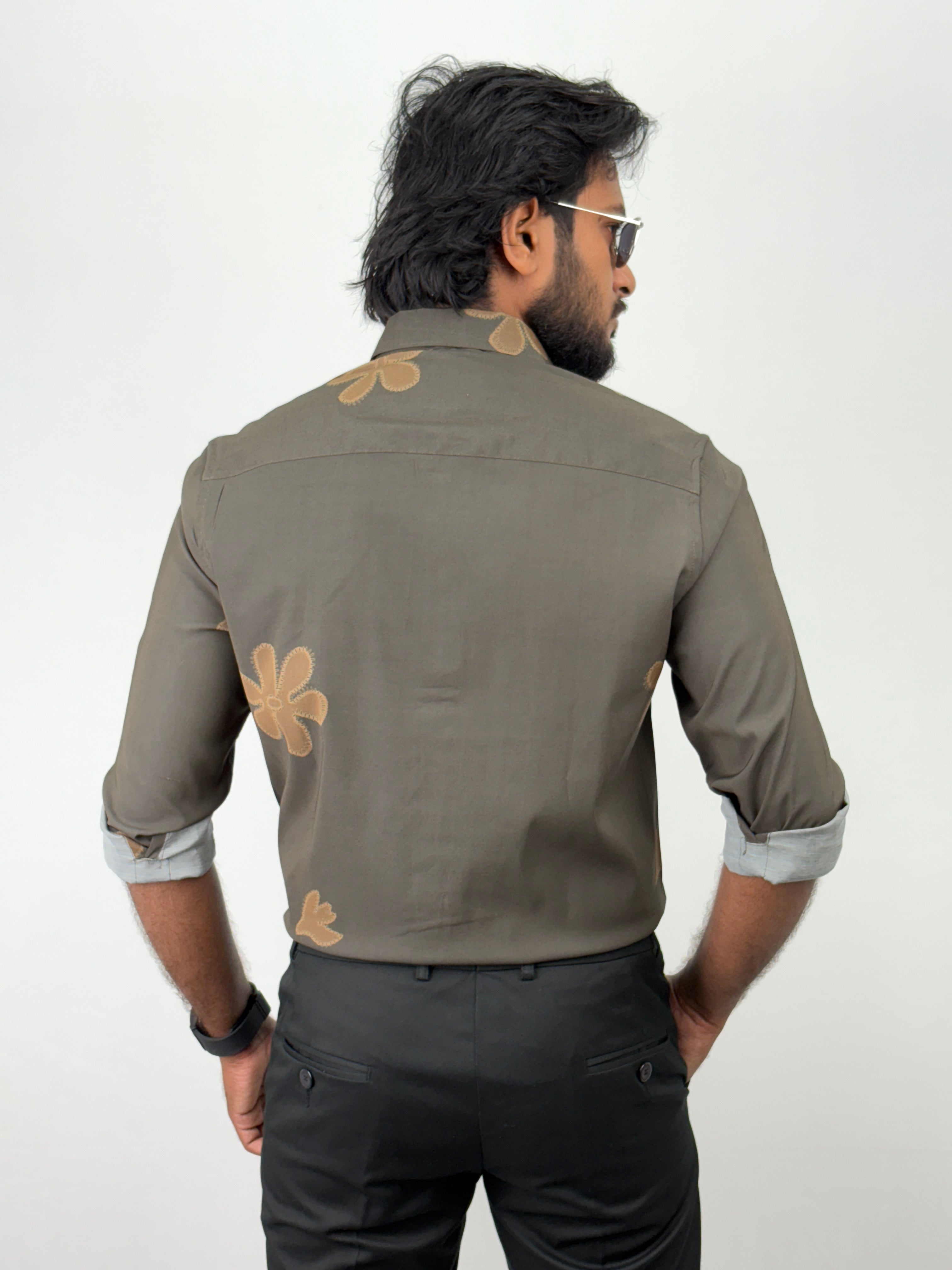 Olive Retro Printed Shirt