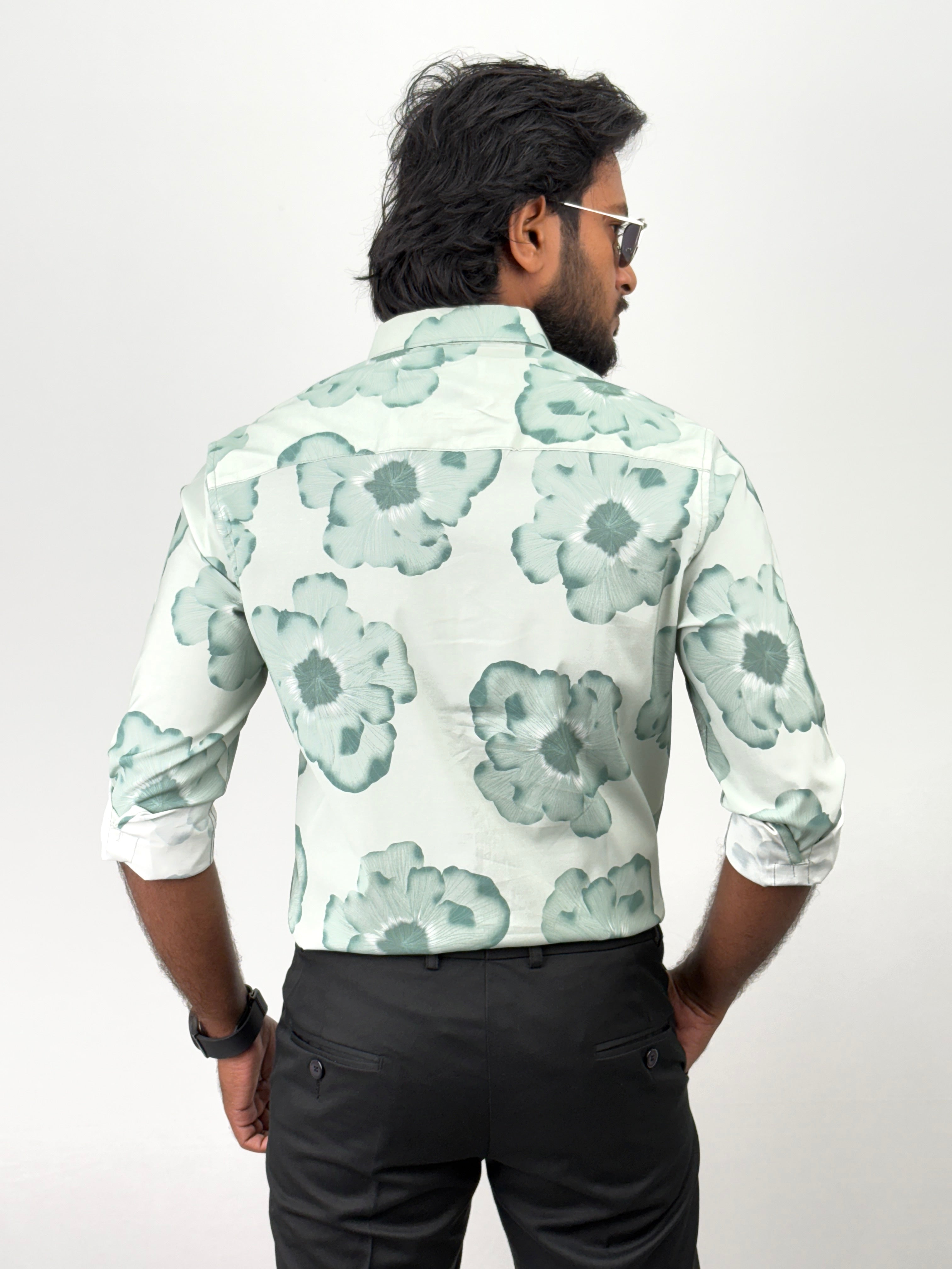 Aqua Green Retro Printed Shirt