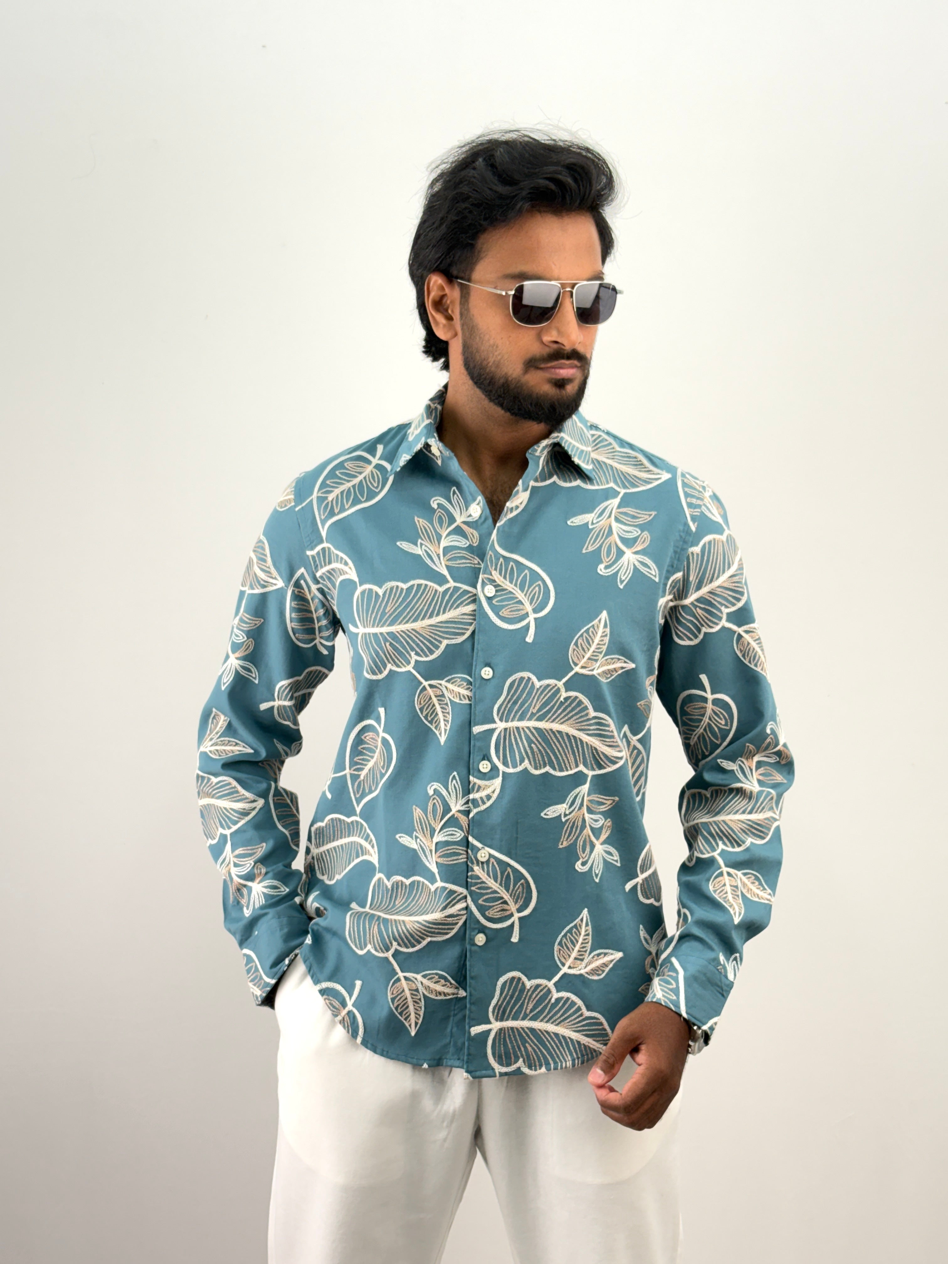Aqua Embroidery Shirt