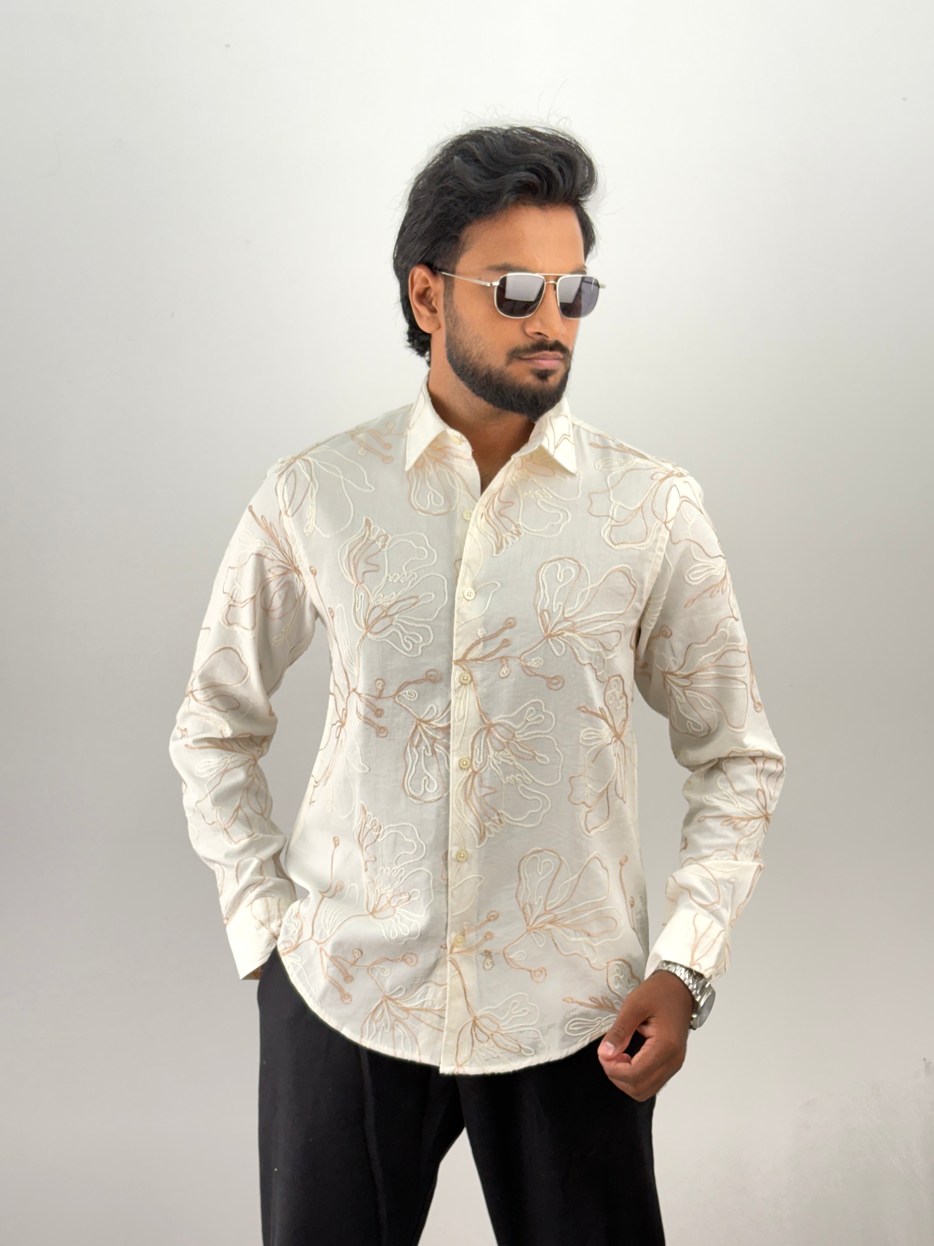 Cream Embroidery Shirt
