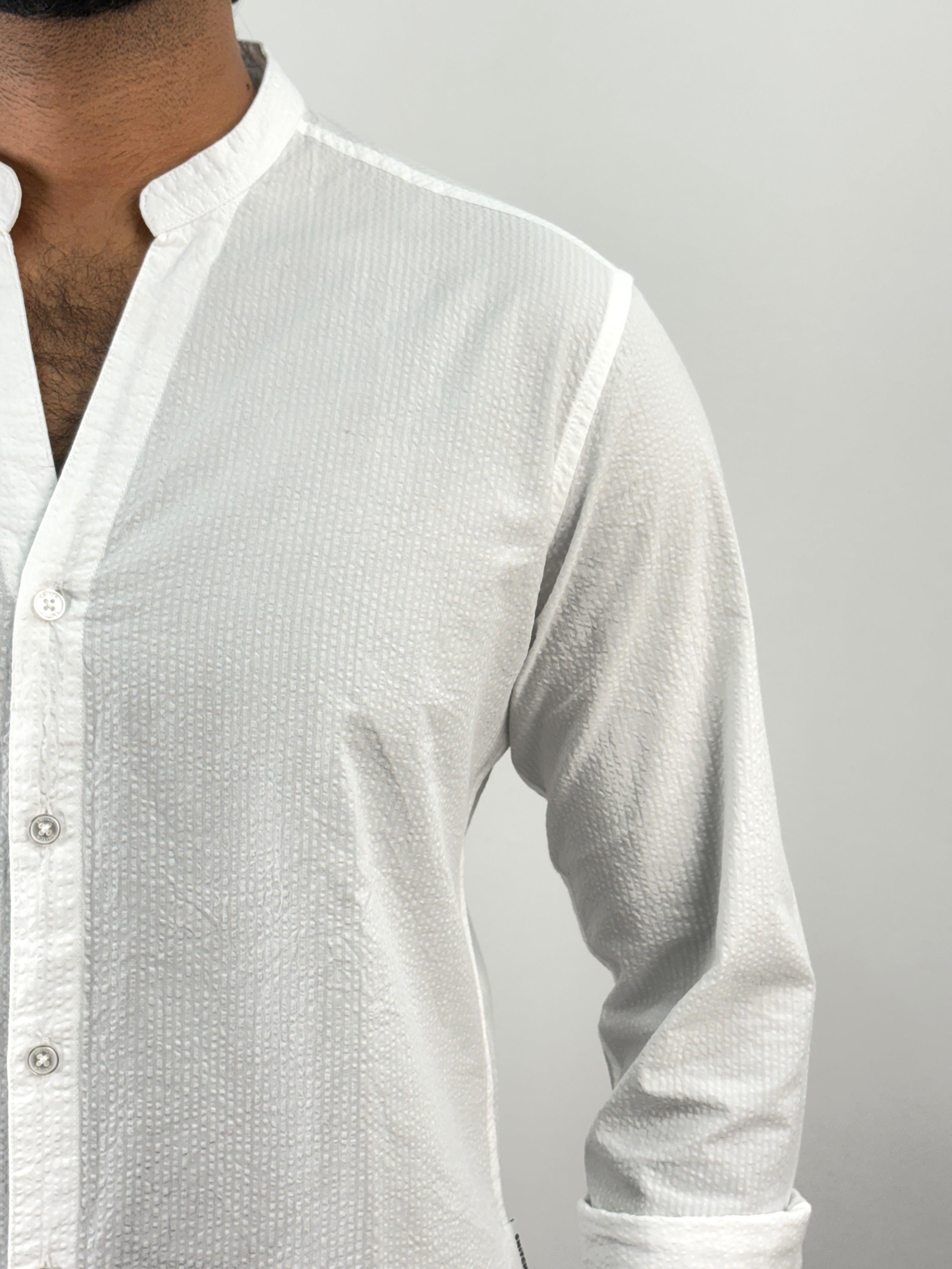 White Mandarin Collar Shirt