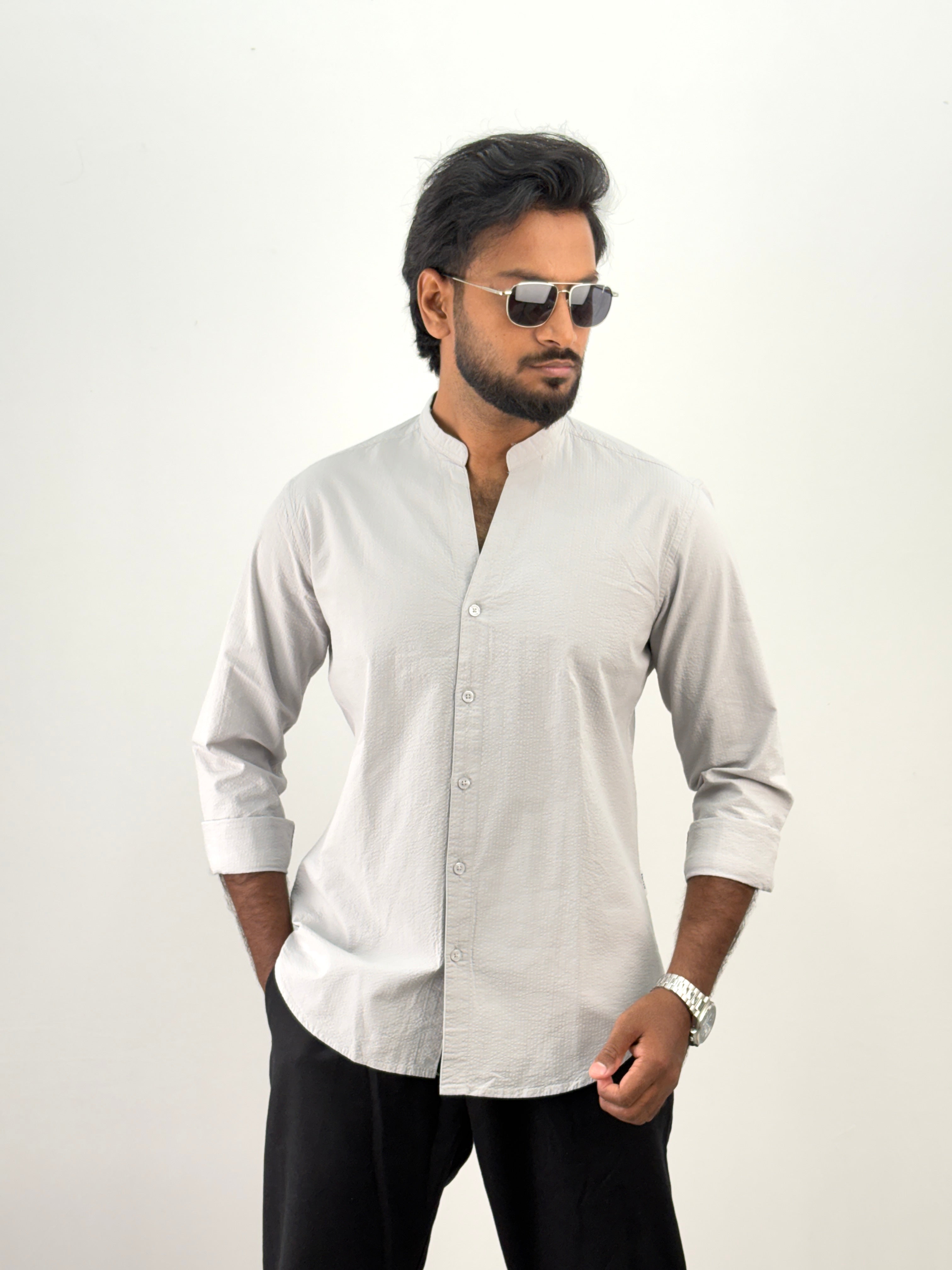 Grey Mandarin Collar Shirt