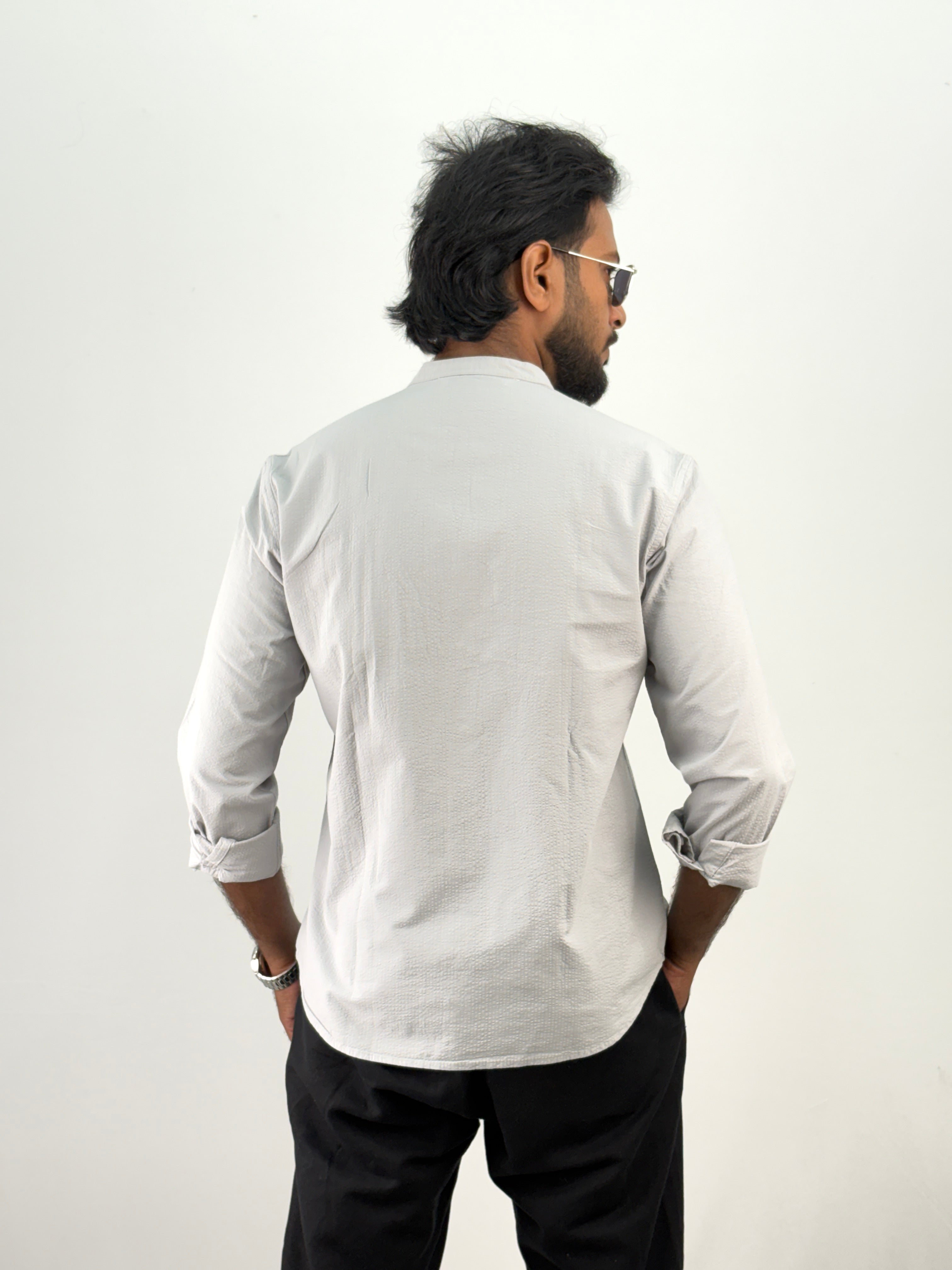 Grey Mandarin Collar Shirt