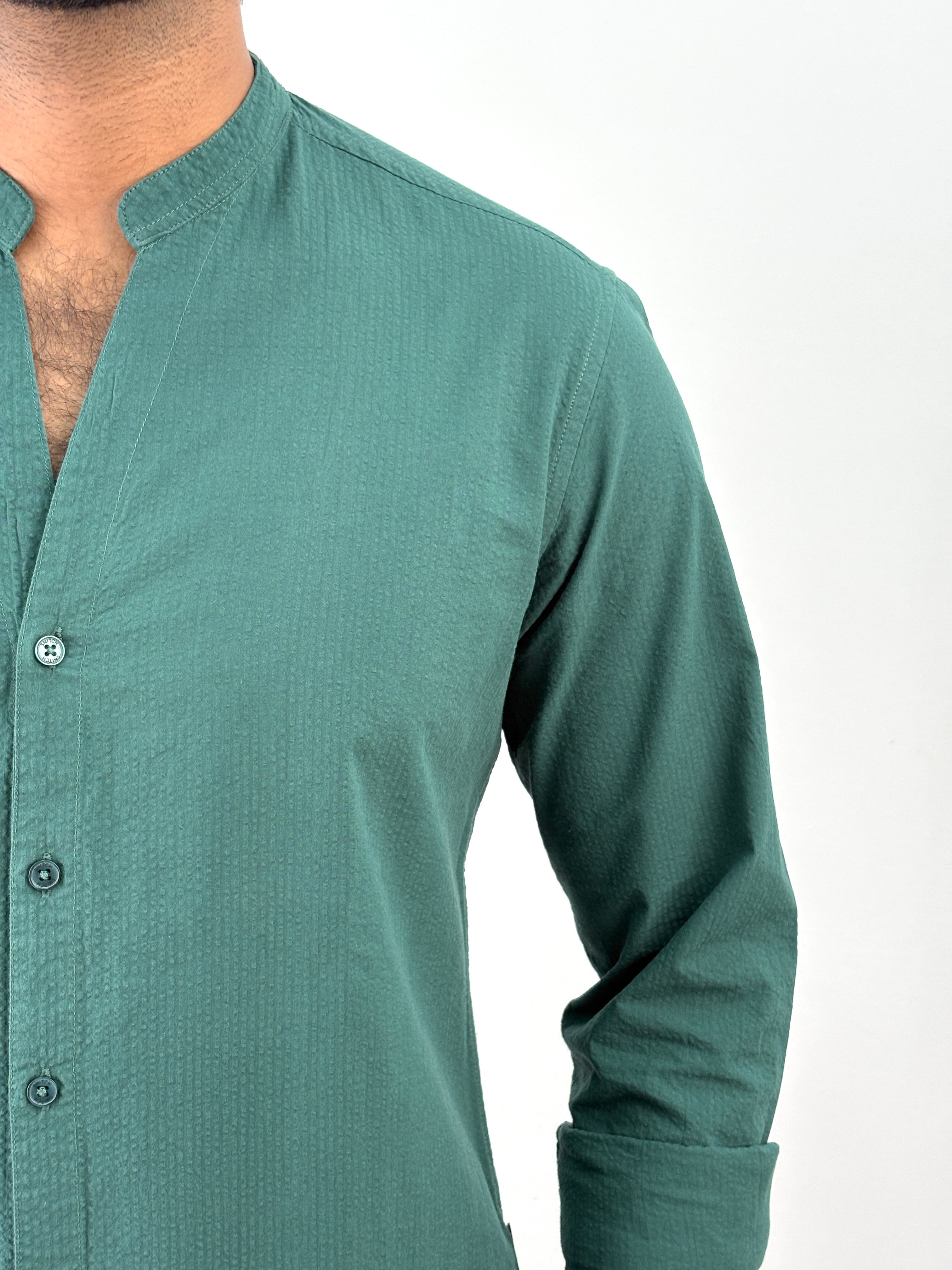 Green Mandarin Collar Shirt
