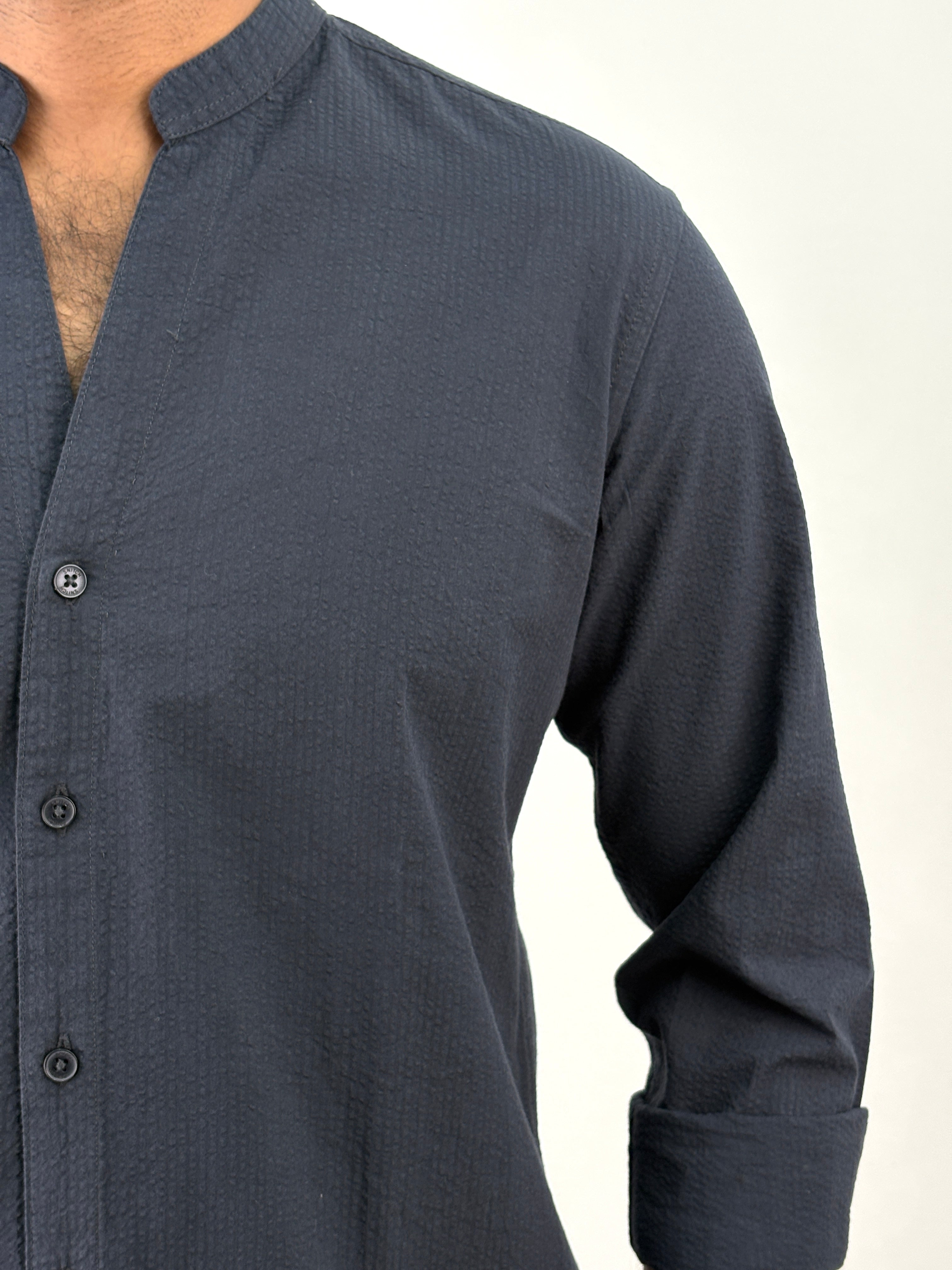 Navy Mandarin Collar Shirt
