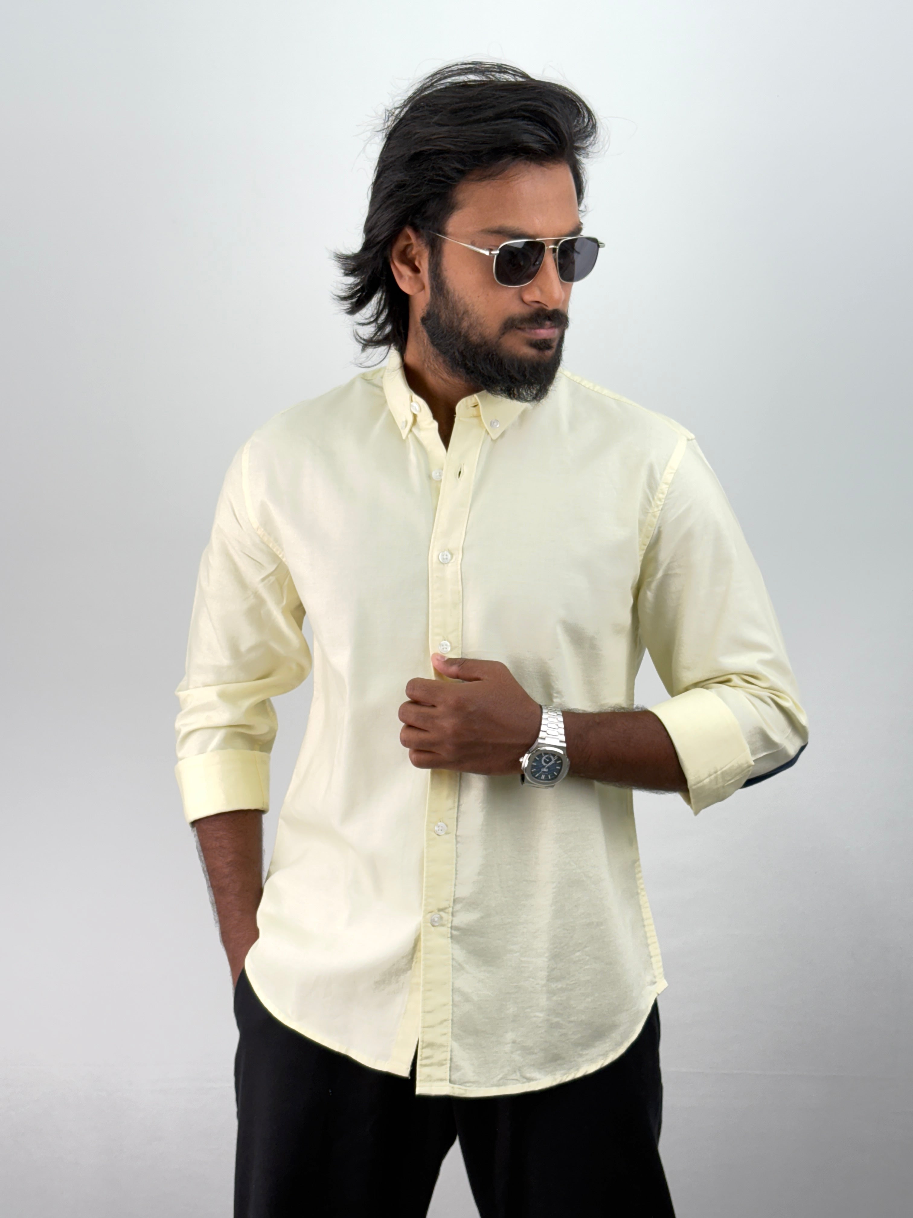 Light Yellow Elbow Patch Shirt