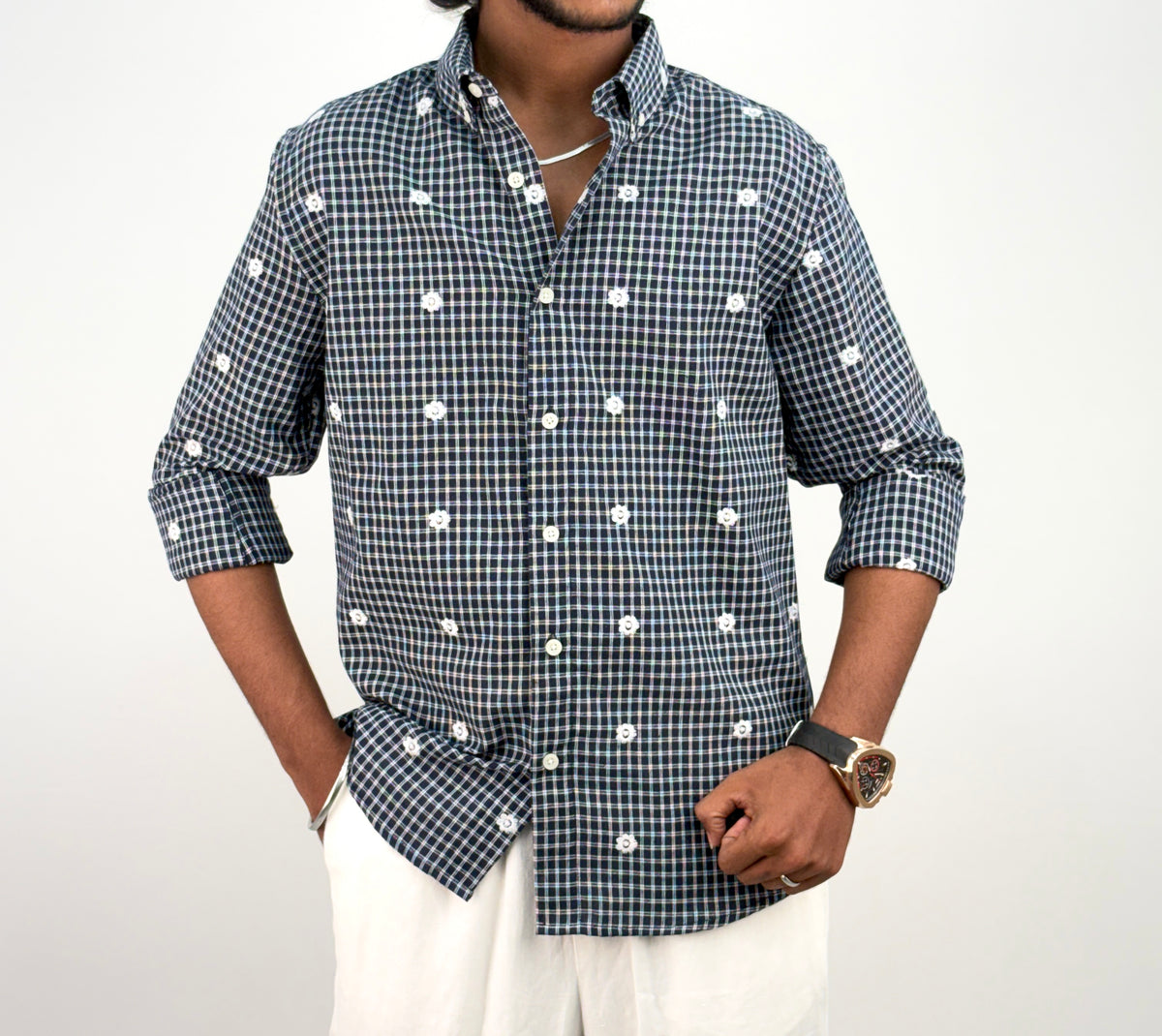 White Navy IMP Embroidery Checks Shirt 2