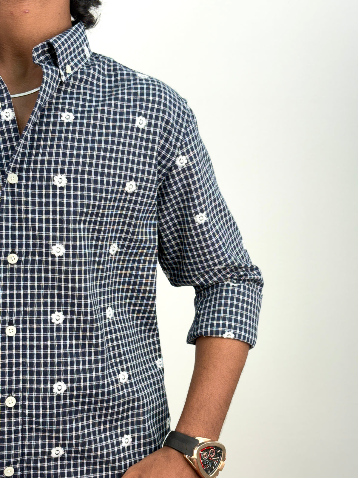 White Navy IMP Embroidery Checks Shirt 2
