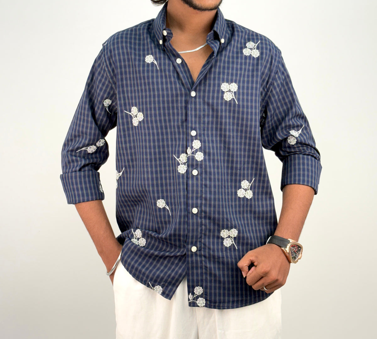 Navy IMP Embroidery Checks Shirt 2