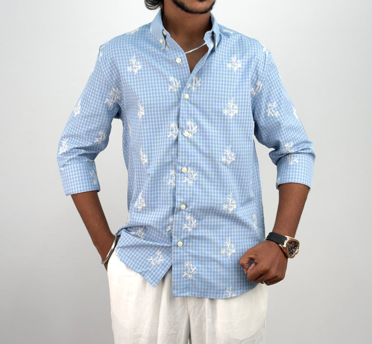 Light Blue IMP Embroidery Checks Shirt 2