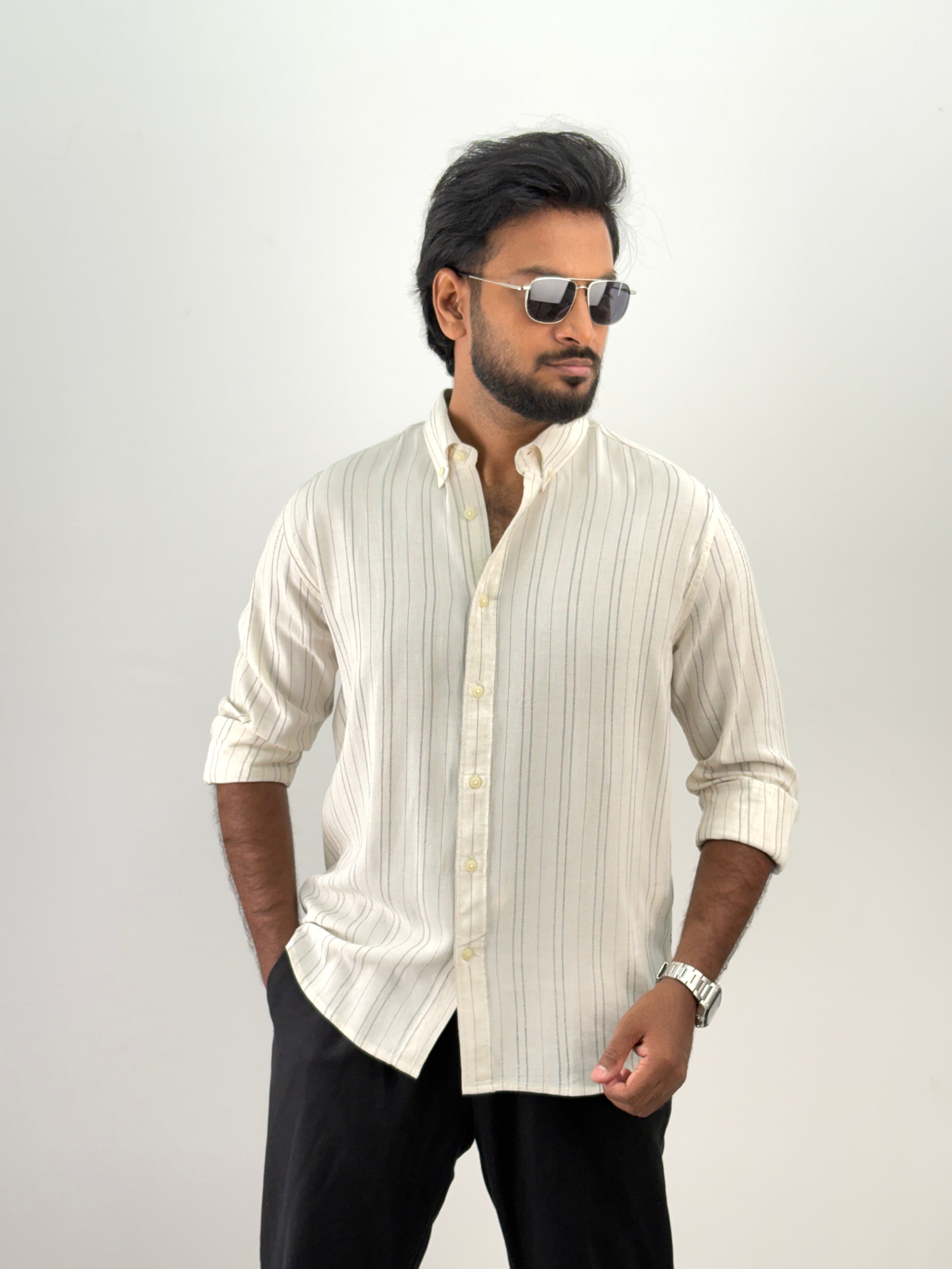 Cream Linen Stripe Shirt