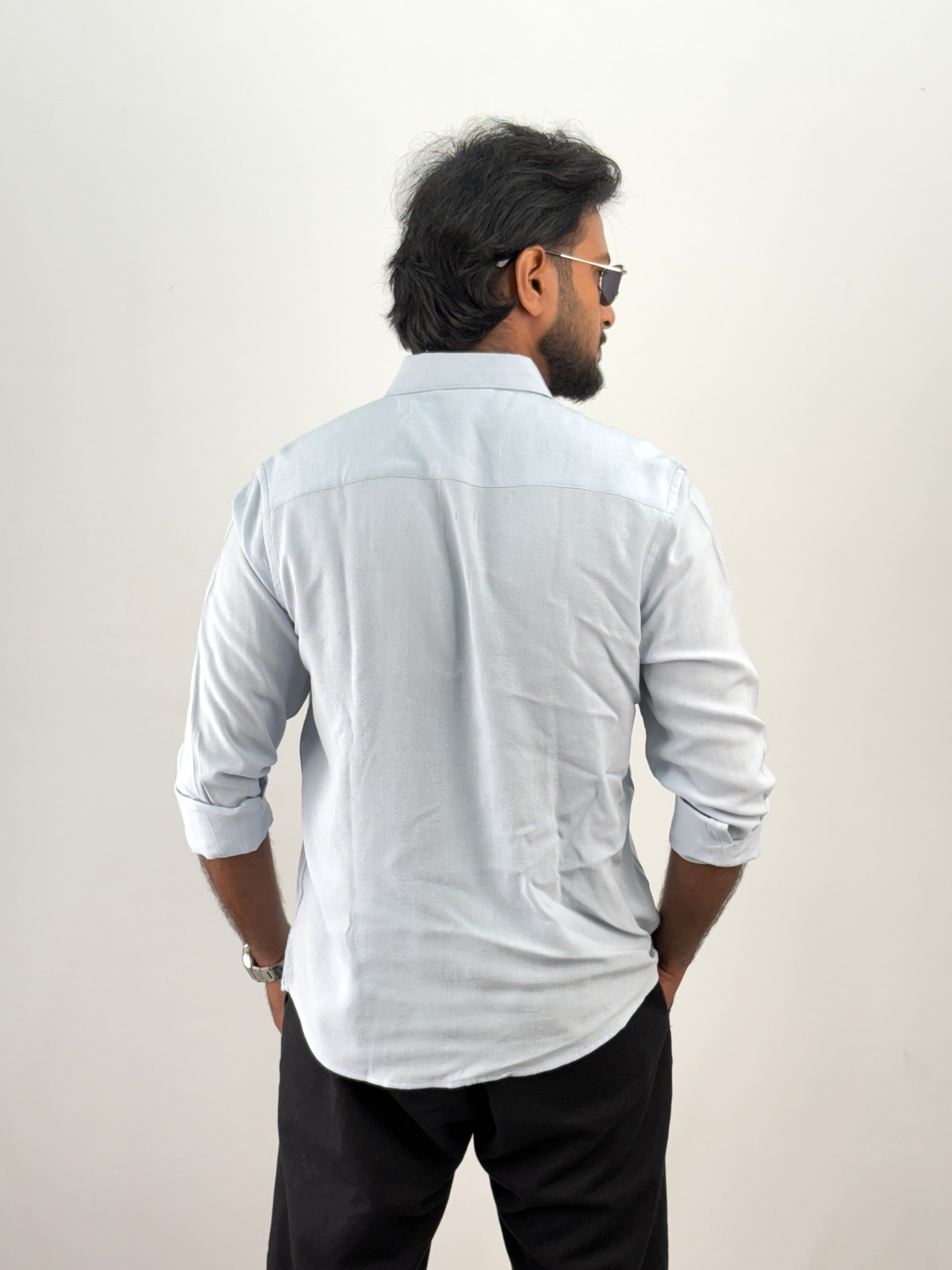 Ice Blue Linen Stripe Shirt