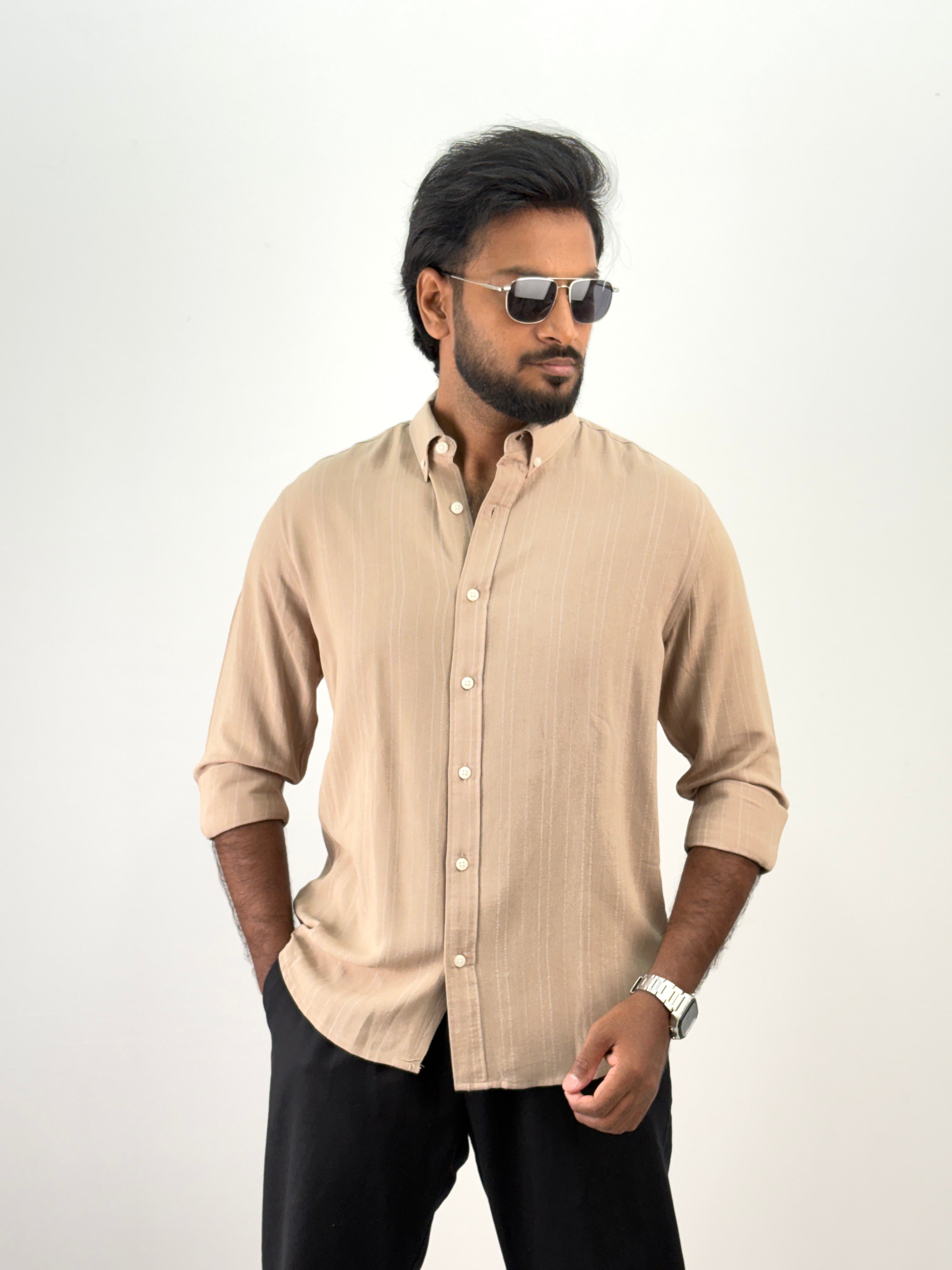 Light Brown Linen Stripe Shirt