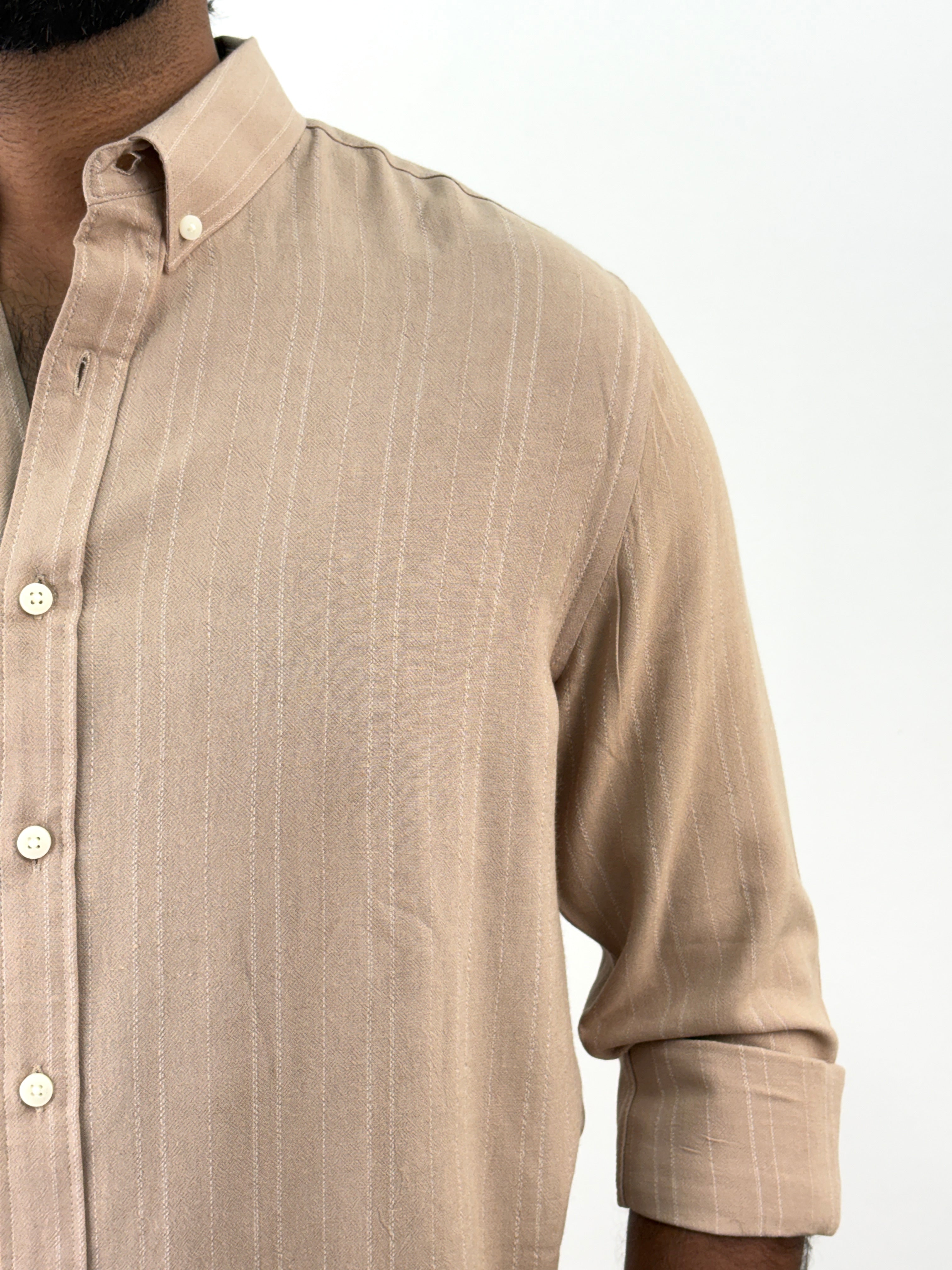 Light Brown Linen Stripe Shirt
