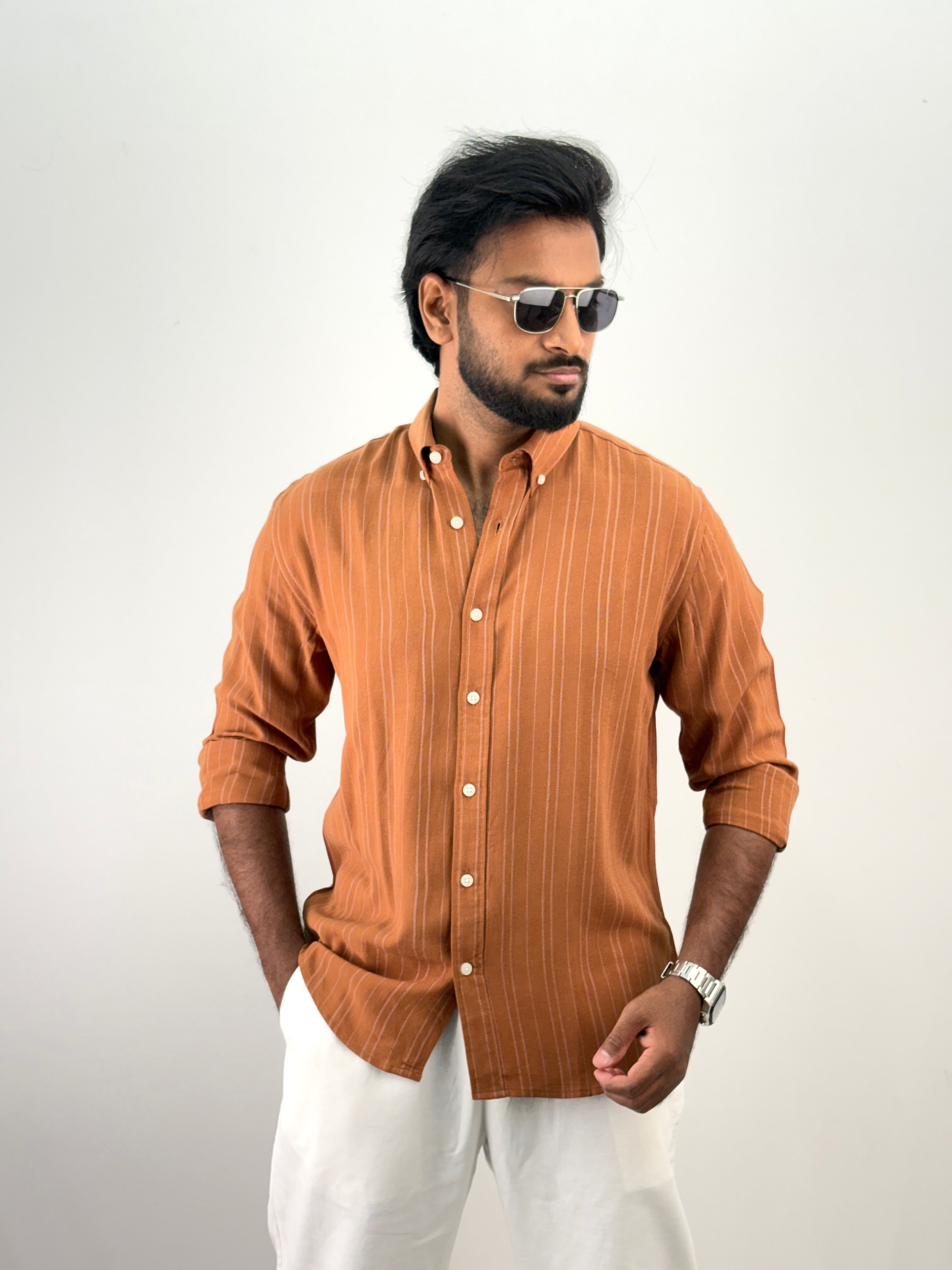 Rust Linen Stripe Shirt