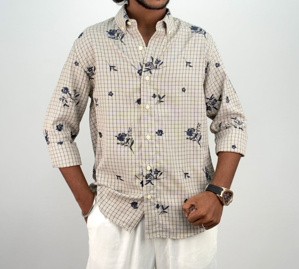 Beige IMP Embroidery Checks Shirt 2
