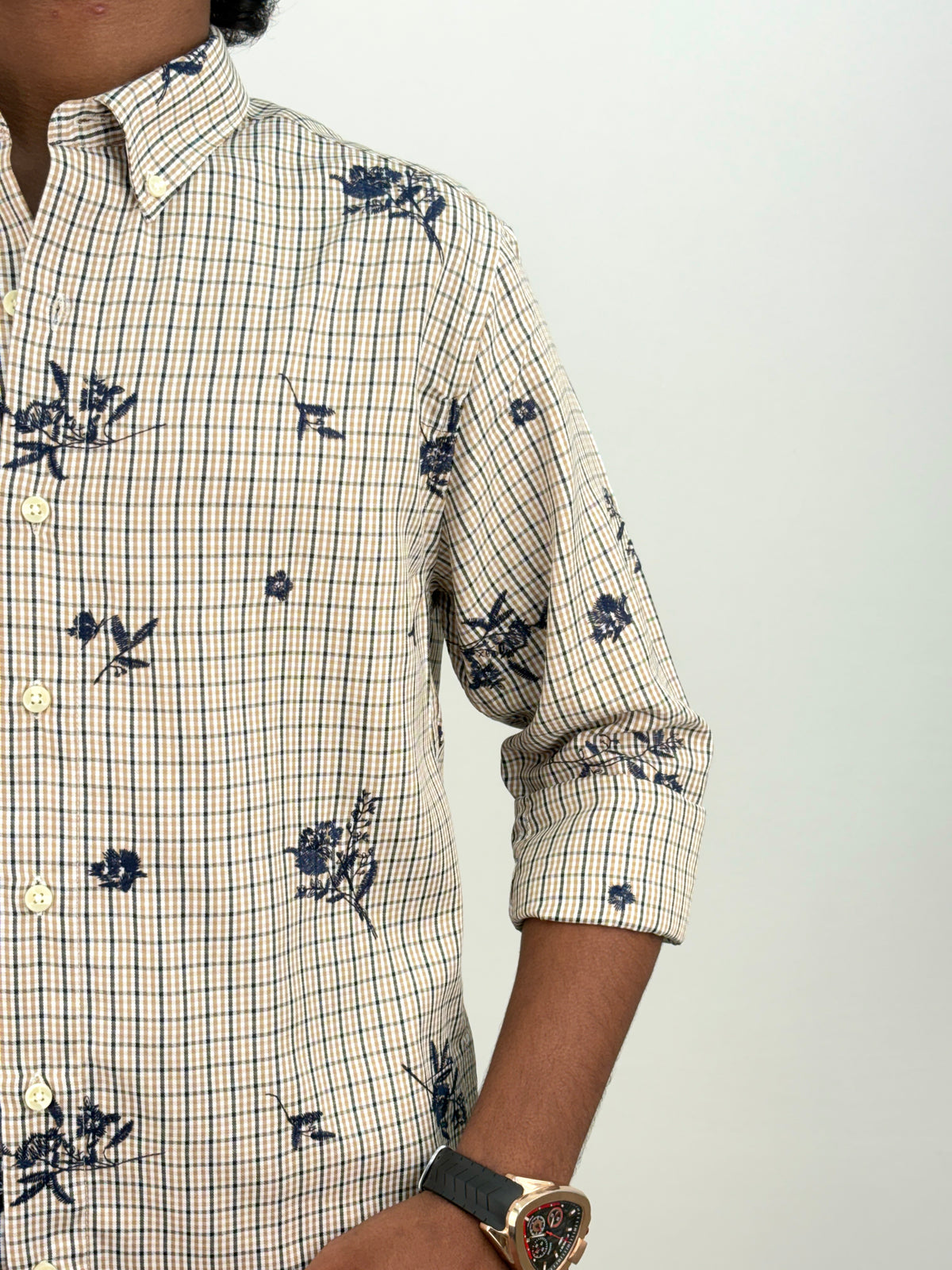 Beige IMP Embroidery Checks Shirt 2
