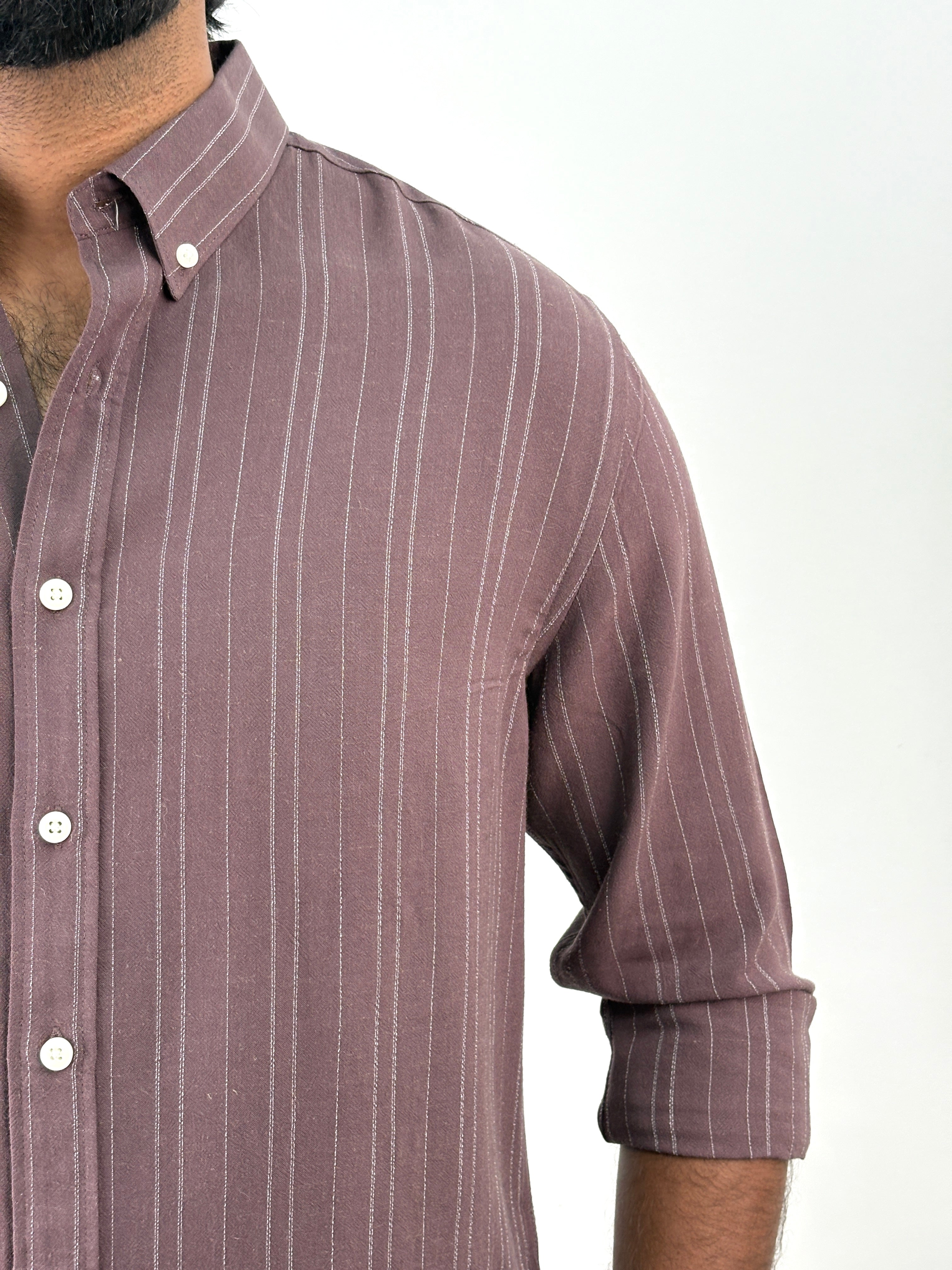 Brown Linen Stripe Shirt