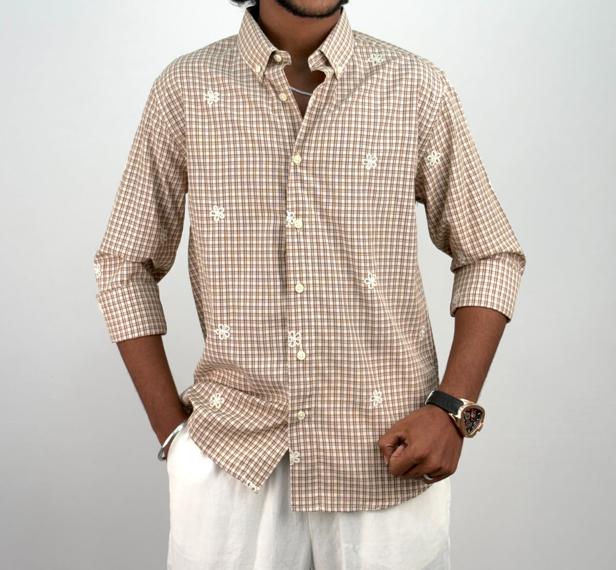 Light Brown IMP Embroidery Checks Shirt 2