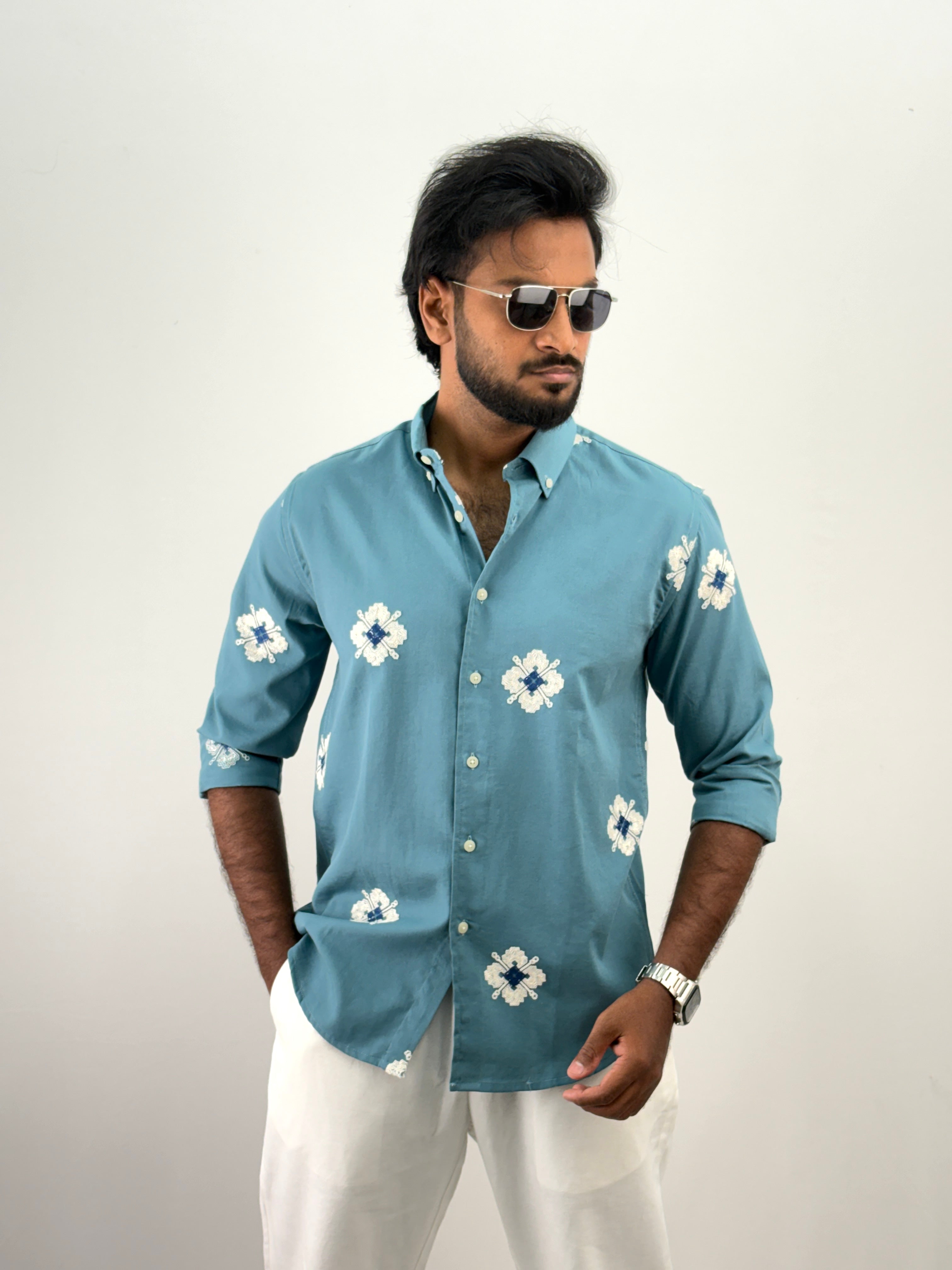 Aqua Embroidery Shirt