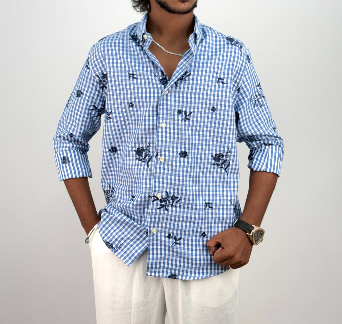 White Blue IMP Embroidery Checks Shirt 2