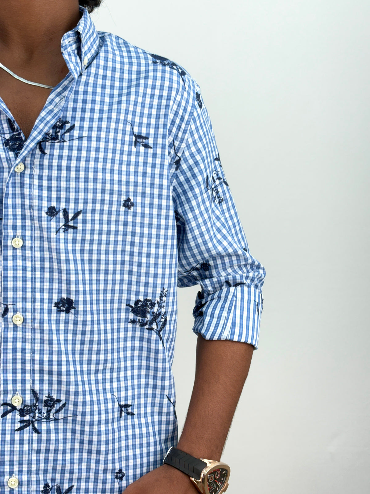 White Blue IMP Embroidery Checks Shirt 2
